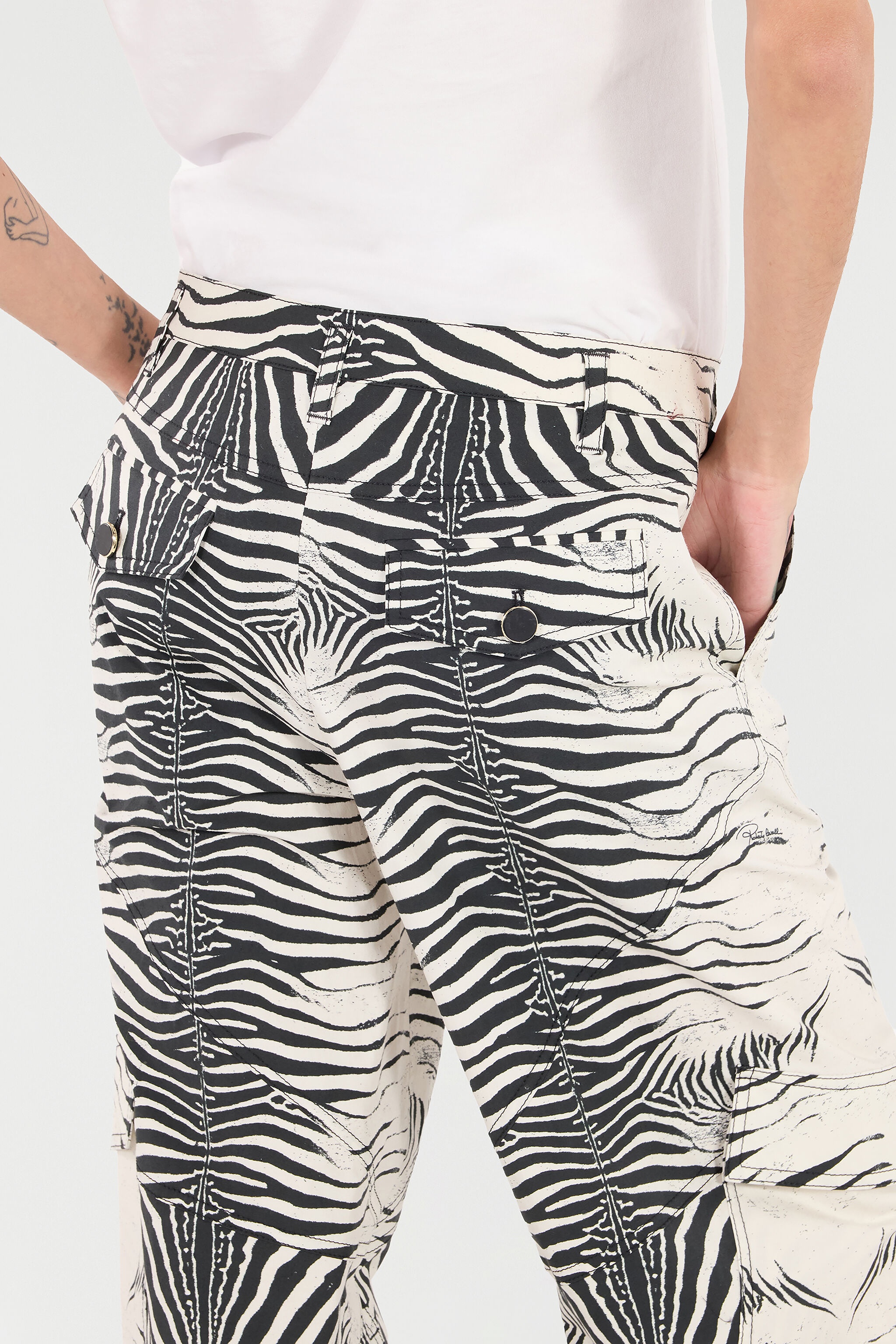 Stretch Cotton Pants With White Tigress Print - 7