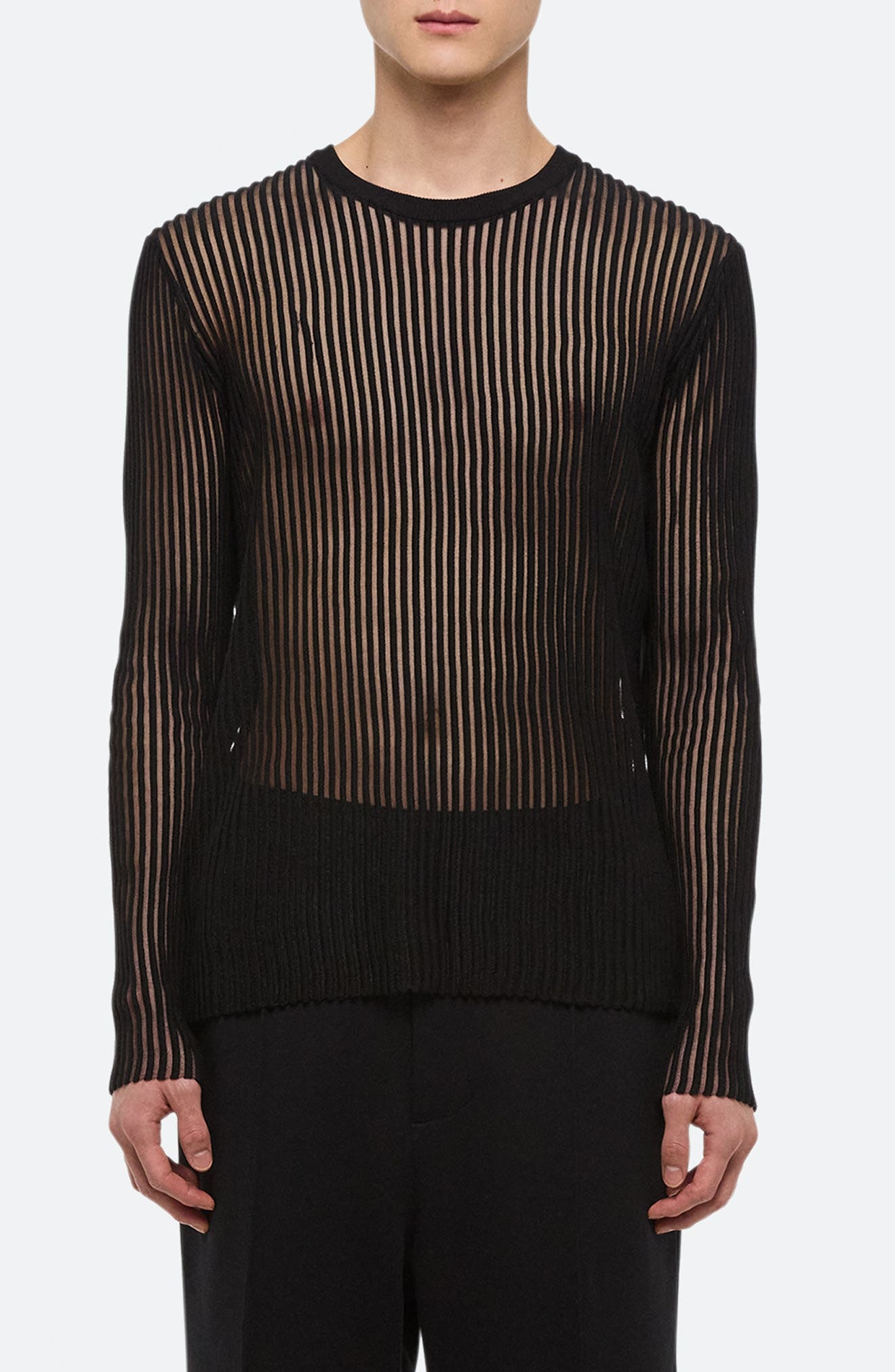 Helmut Lang Sheer Stripe Crewneck T-Shirt in Black at Nordstrom - 1