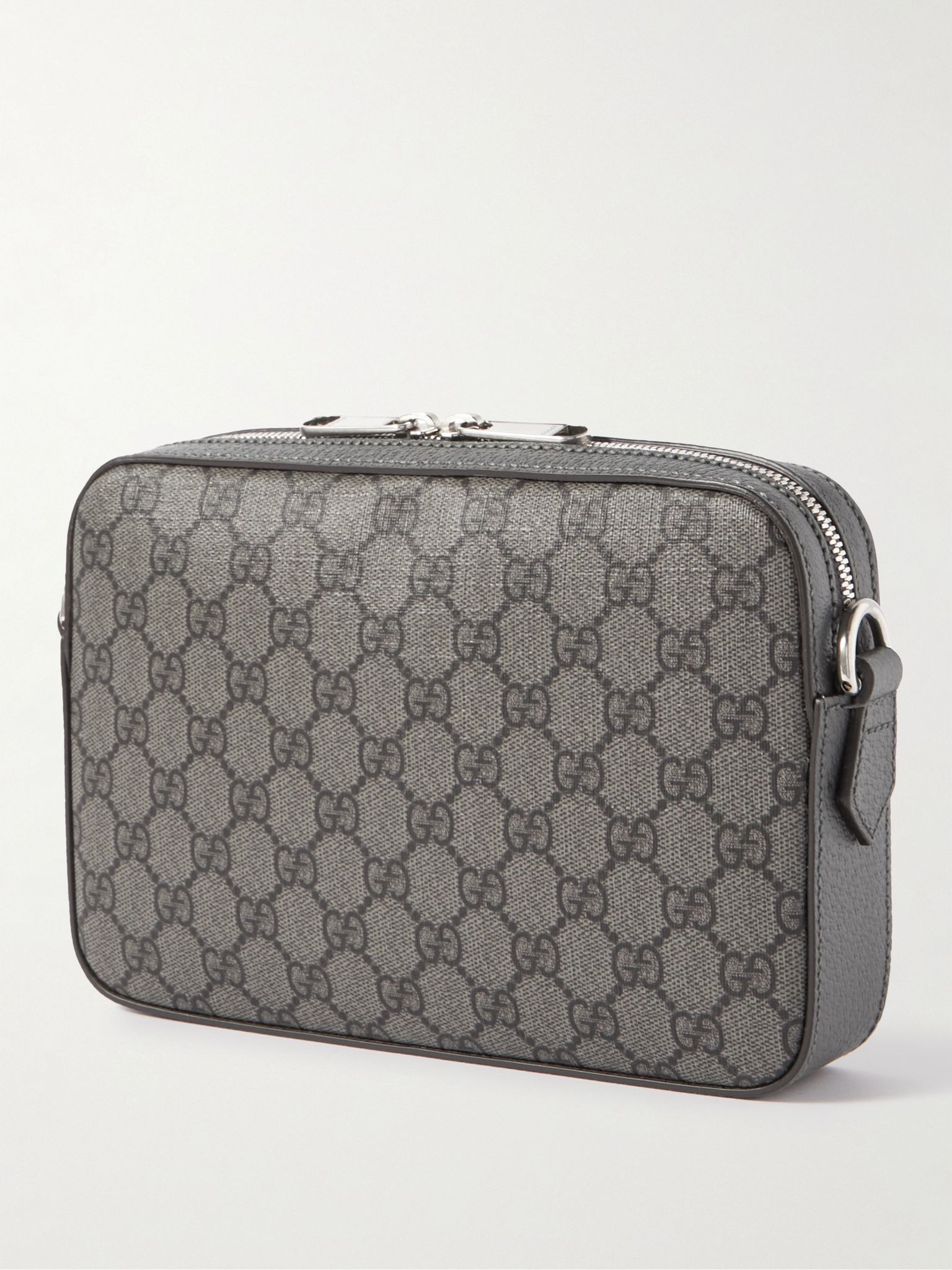 Ophidia Leather-Trimmed Monogrammed Coated-Canvas Messenger Bag Gray - 3
