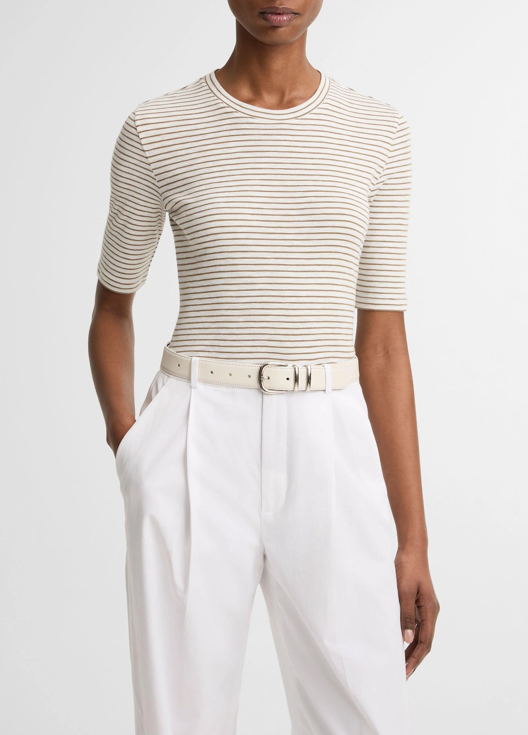 Striped Cotton-Blend Elbow-Sleeve T-Shirt - 1
