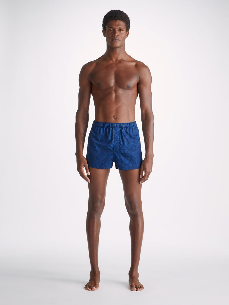 Derek Rose Men's Modern Fit Boxers Paris 25 Cotton Jacquard Navy outlook