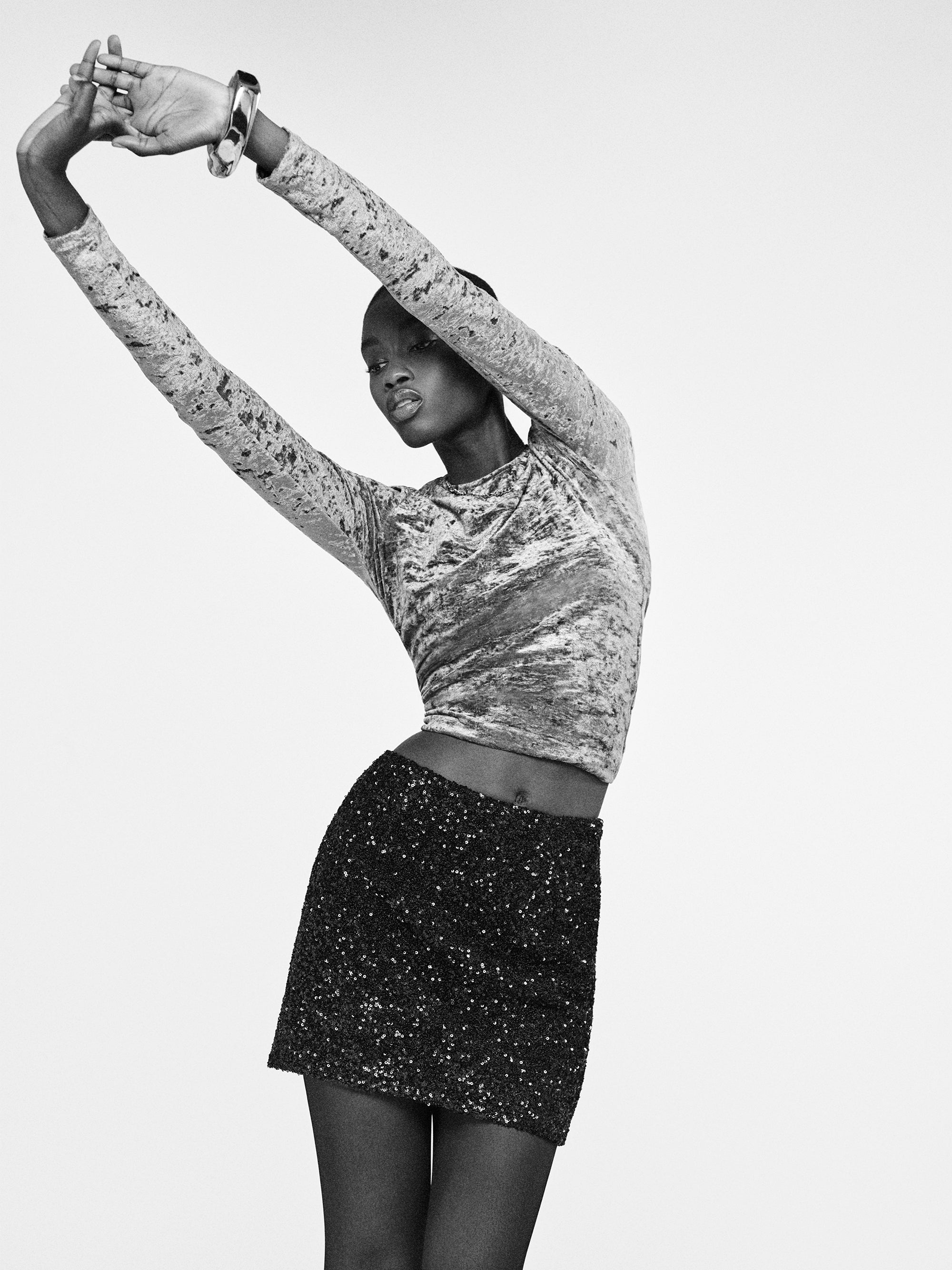 Sequin Mini Skirt in Black - 2