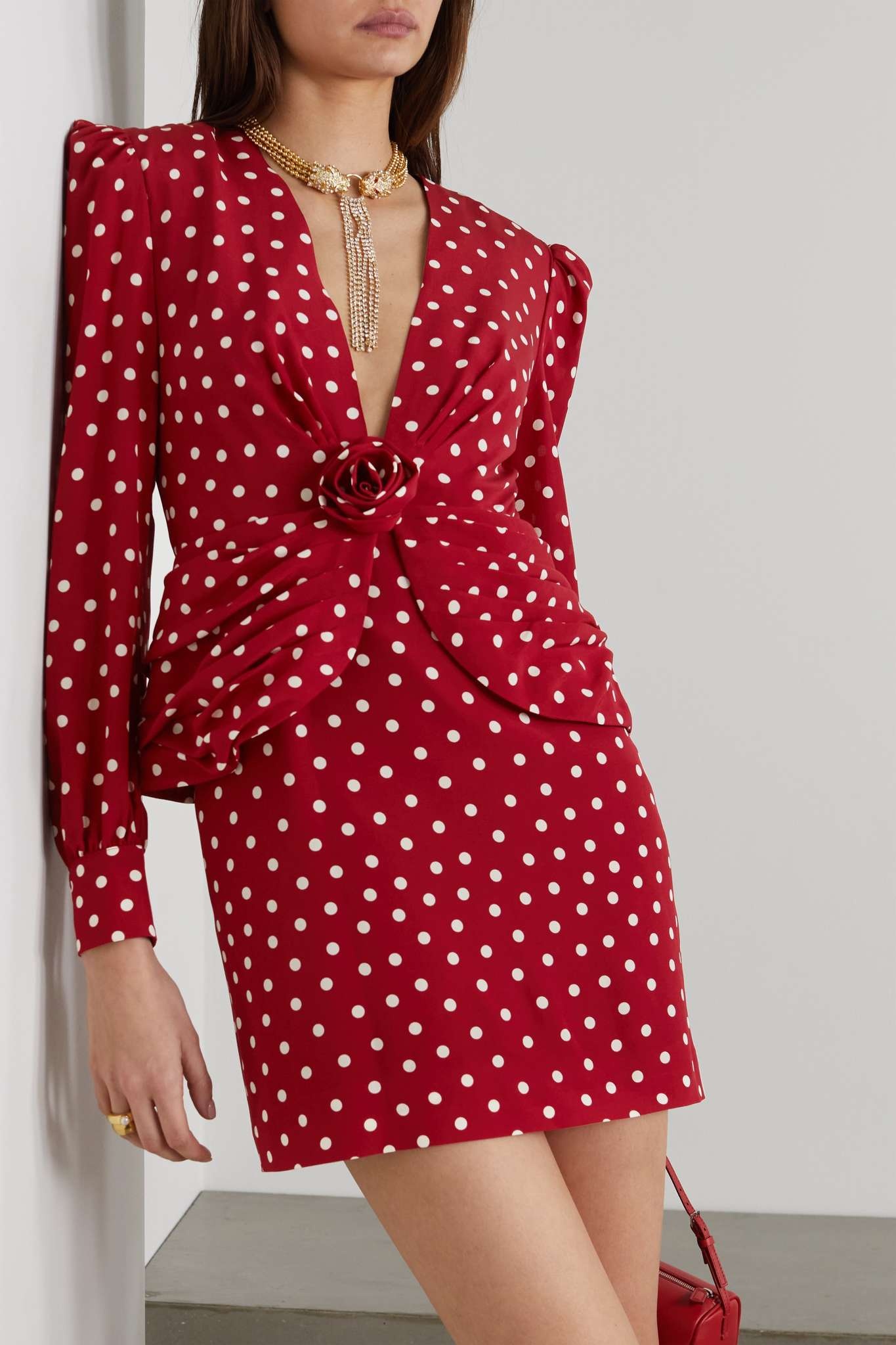 Ruched polka-dot silk crepe de chine mini dress - 3