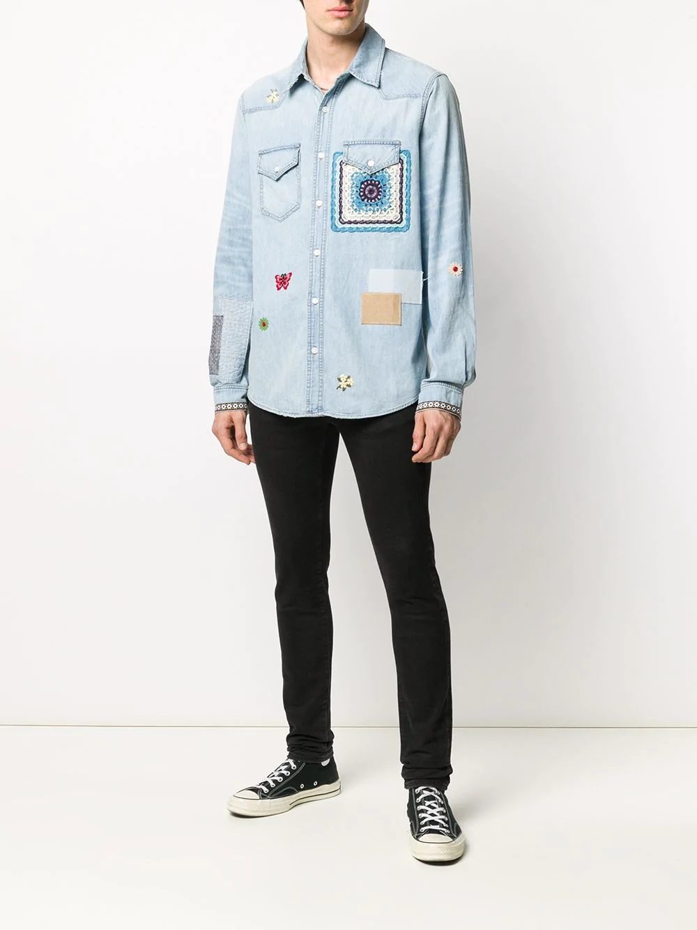 embroidered patchwork denim shirt - 2