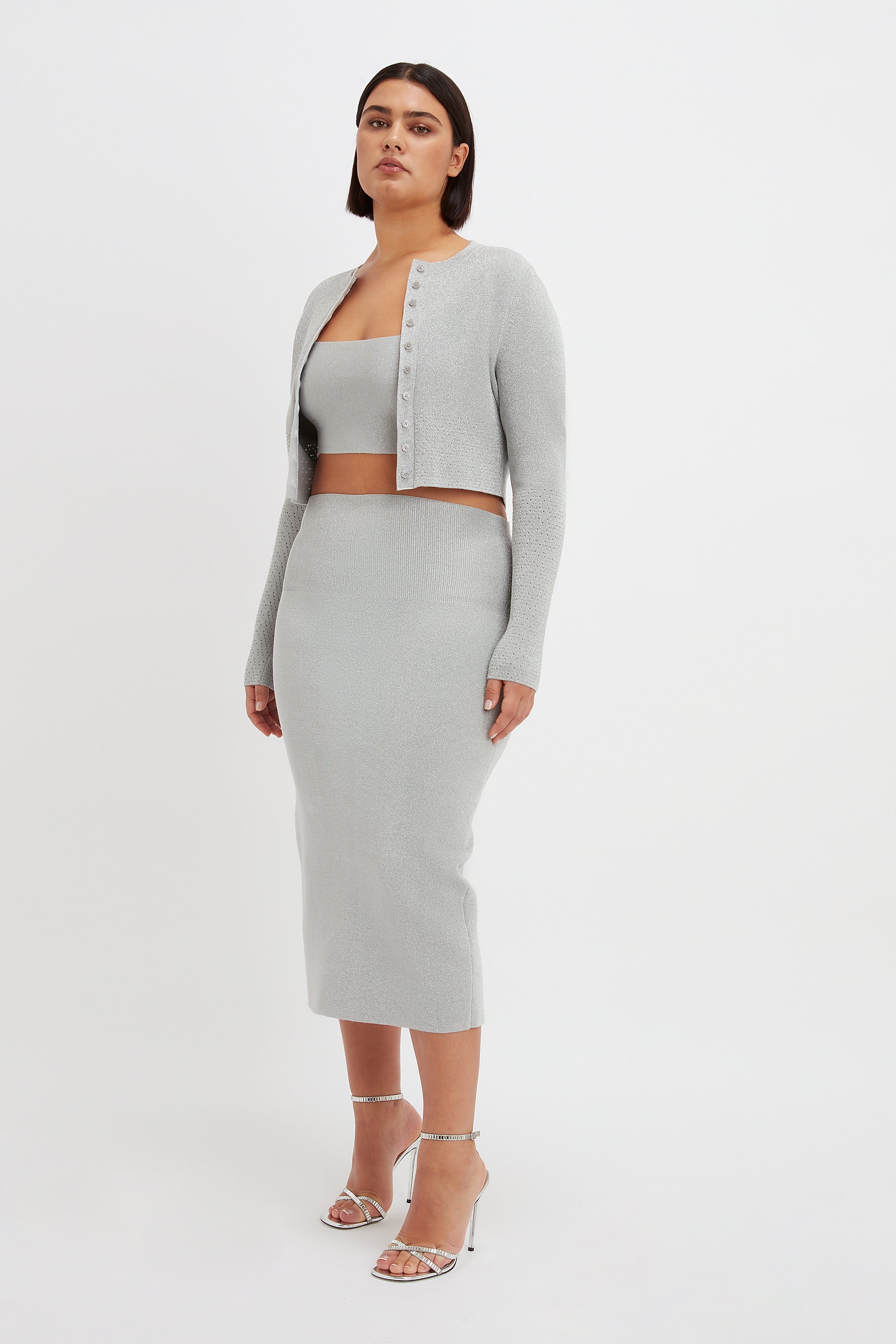 VB Body Cropped Fitted Cardigan in Silver - 6