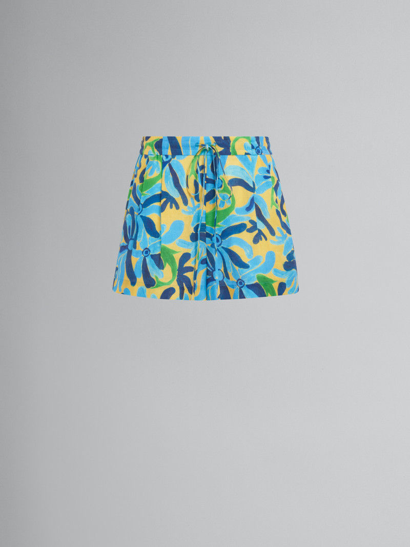 MARNI X NO VACANCY INN - LINEN AND VISCOSE SHORTS WITH CHIPPY FISHES PRINT - 1