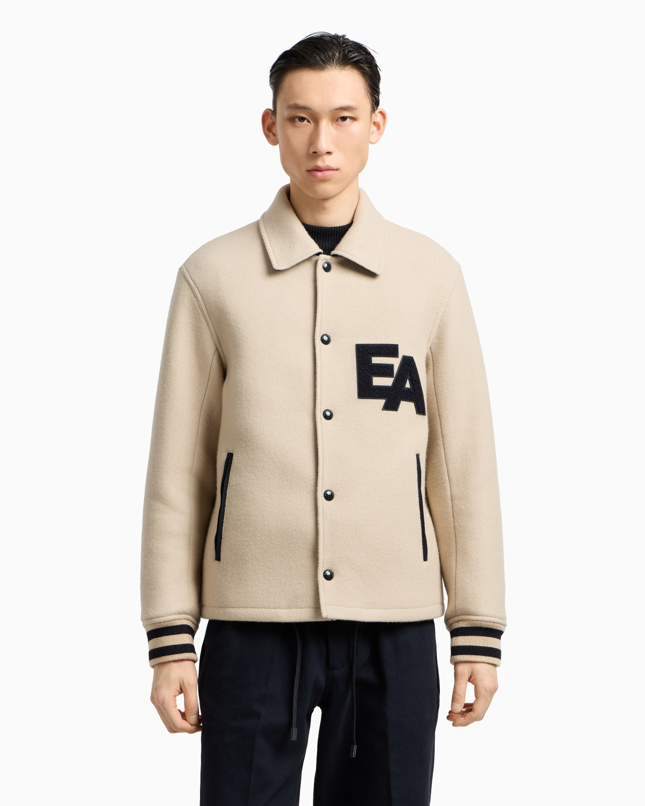 BLOUSON WITH PRESS STUDS IN WOOL CLOTH WITH AN OVERSIZED EA PATCH - 4