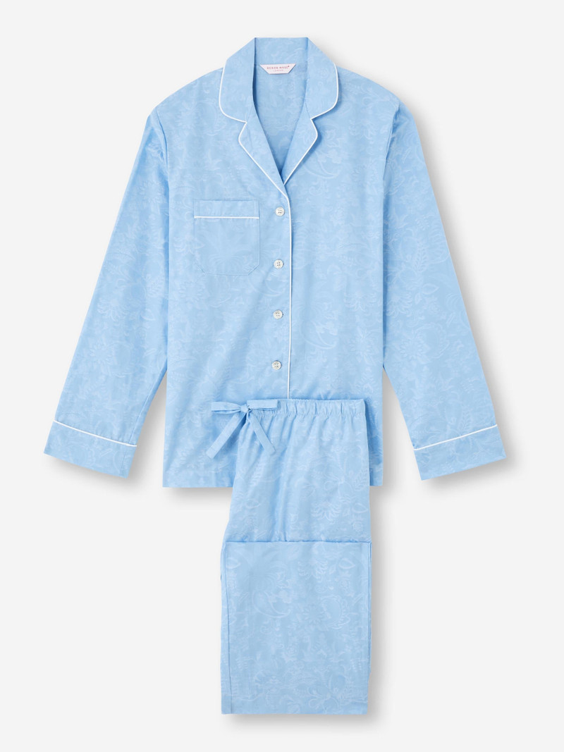 Women's Pajamas Cotton Jacquard Light Blue Jungle Paisley Pattern 5