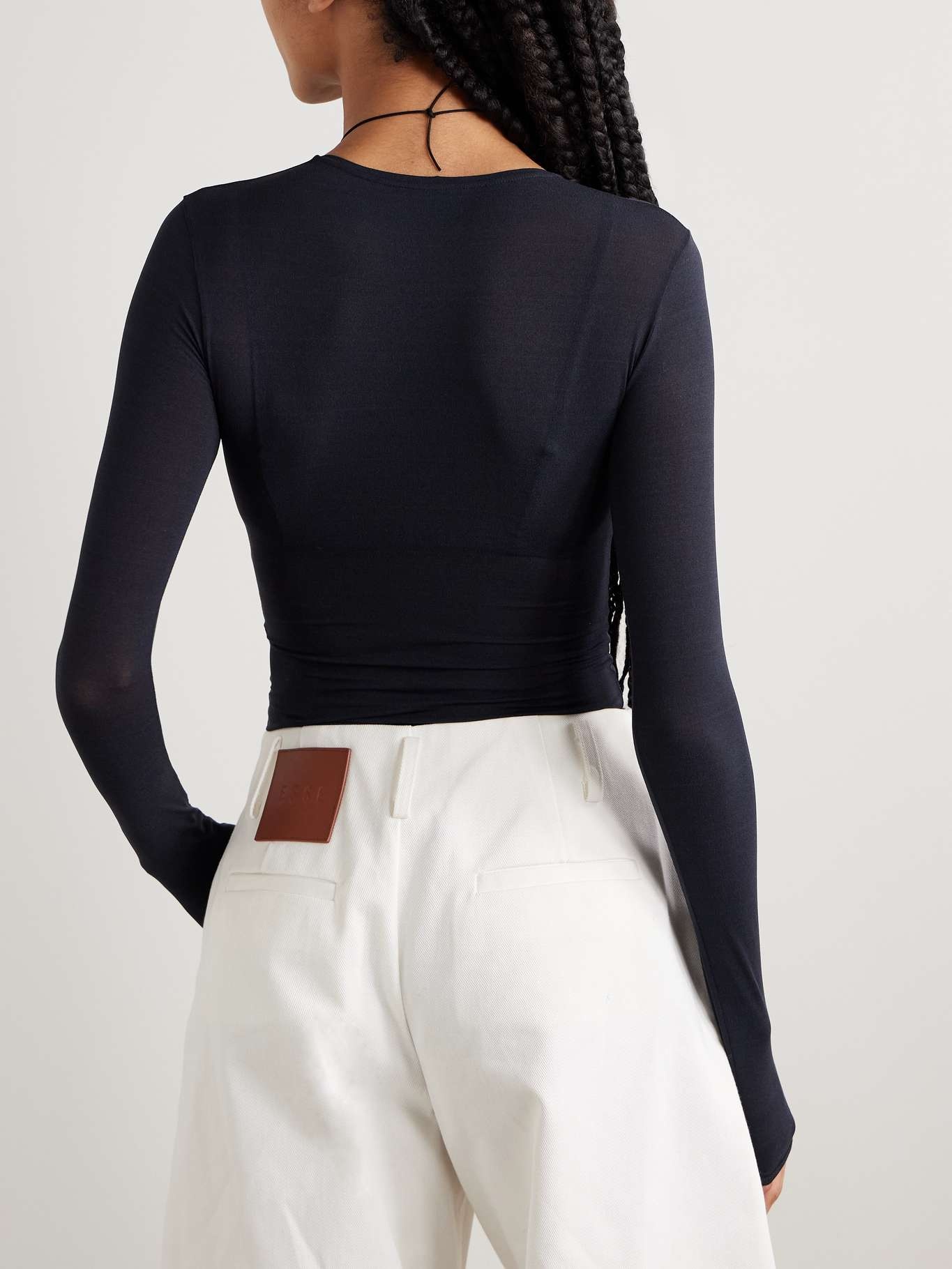 Ames stretch-silk T-shirt Navy - 3