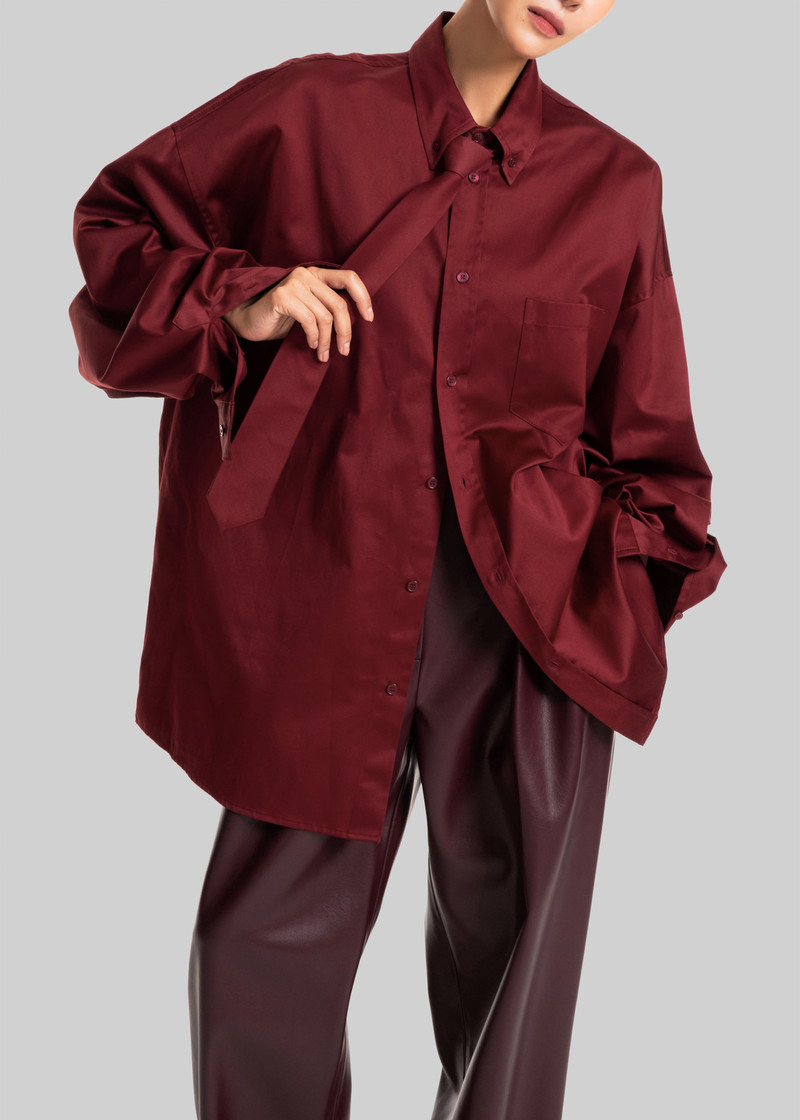 Havelock Oversized Neck-Tie Shirt - Dark Red 5