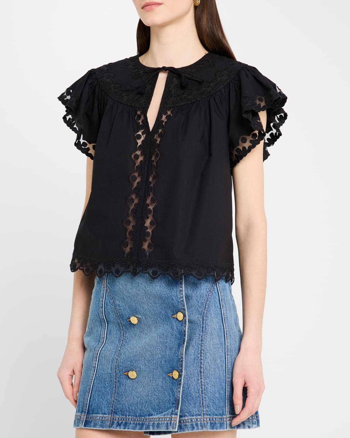 Effie Embroidered Flutter-Sleeve Top - 4