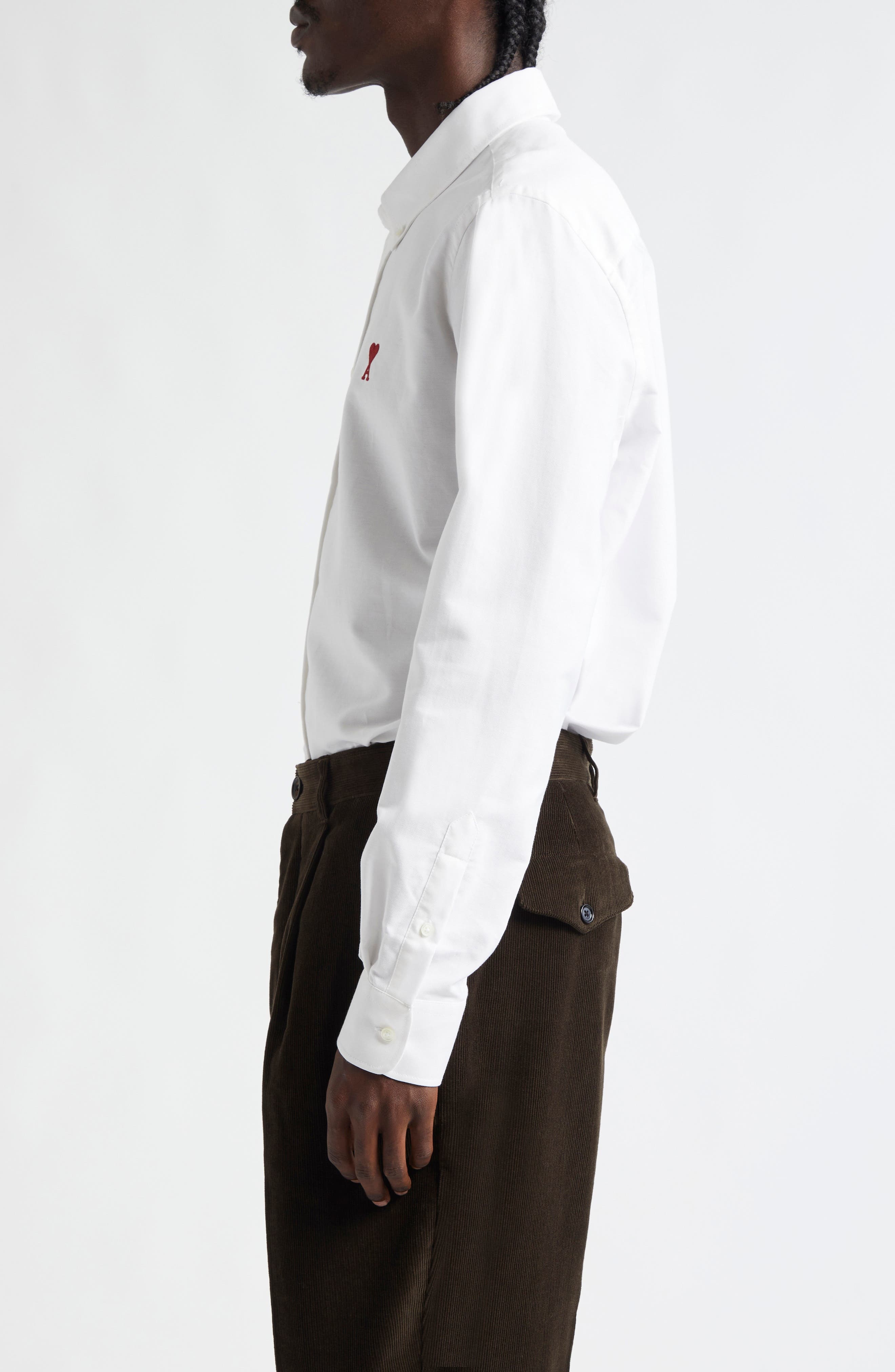 AMI PARIS Ami De Coeur Cotton Oxford Button-Down Shirt in 168 Blanc Naturel at Nordstrom - 3