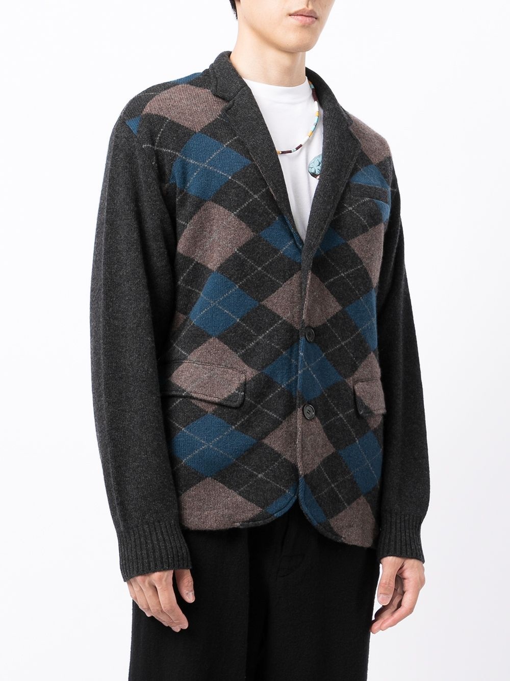 argyle check cashmere blazer - 3