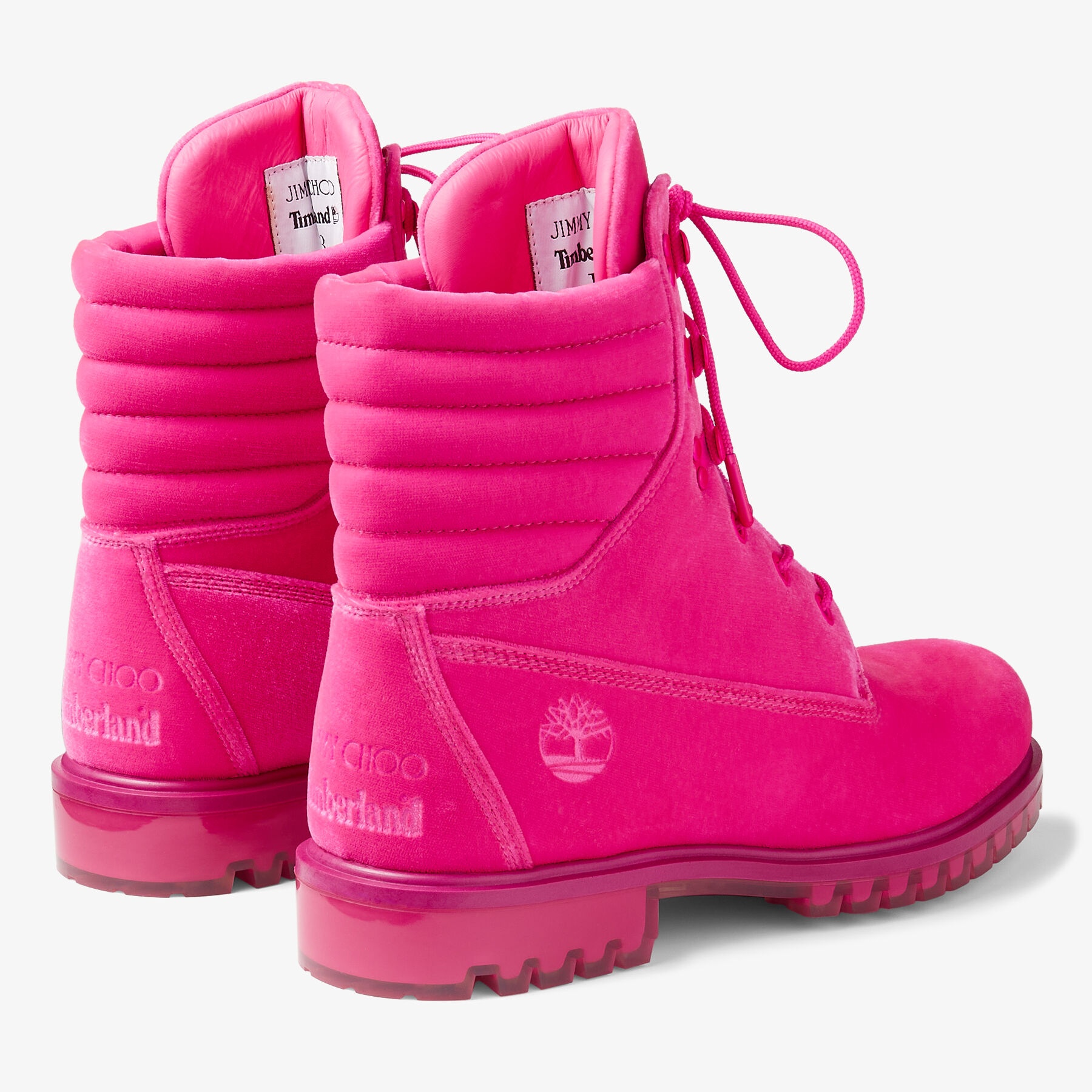 JIMMY CHOO X TIMBERLAND 8 INCH PUFFER BOOT
Hot Pink Timberland Velvet Ankle Boots - 4