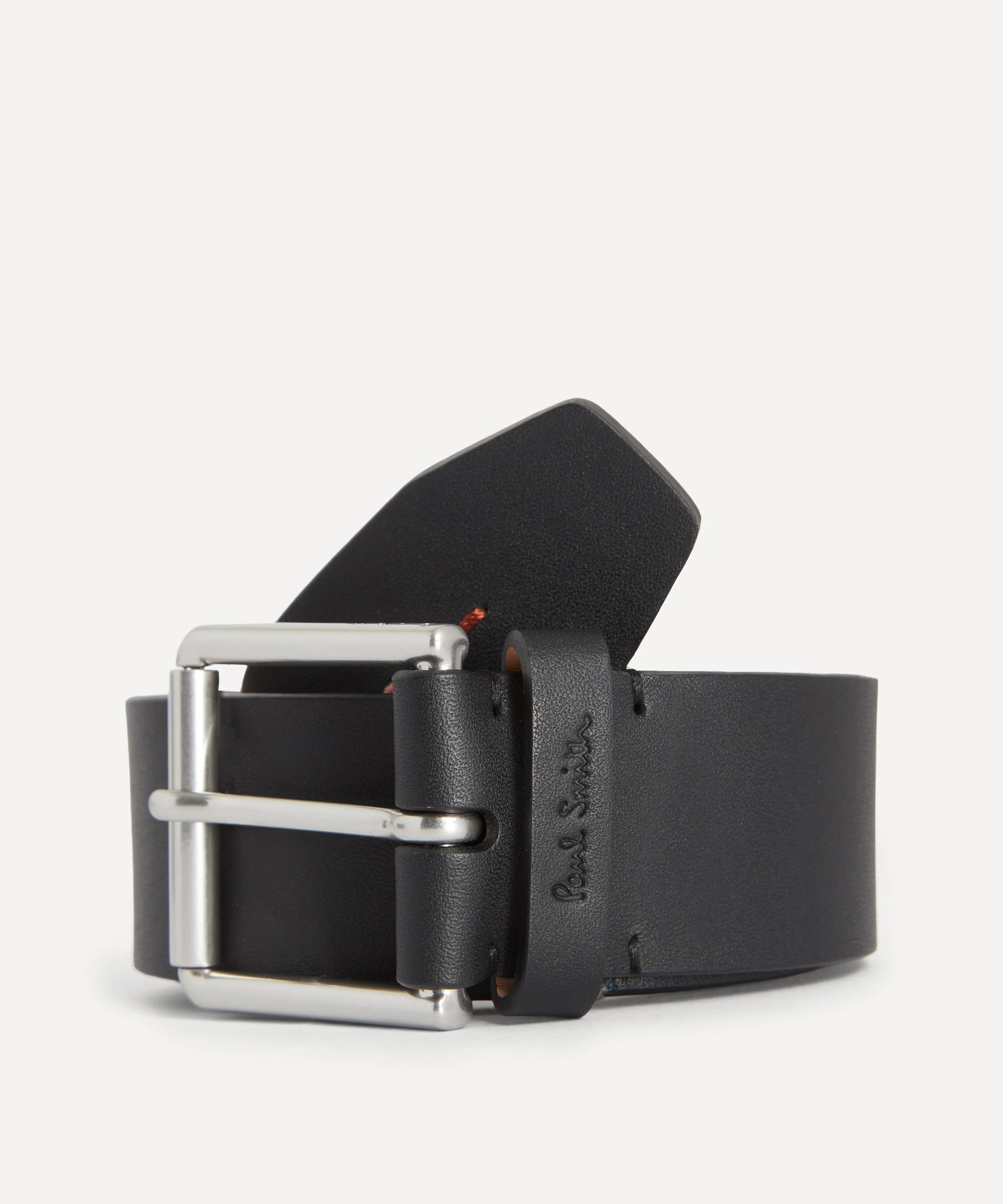 Black Leather Signature Stripe Stitch Belt - 1