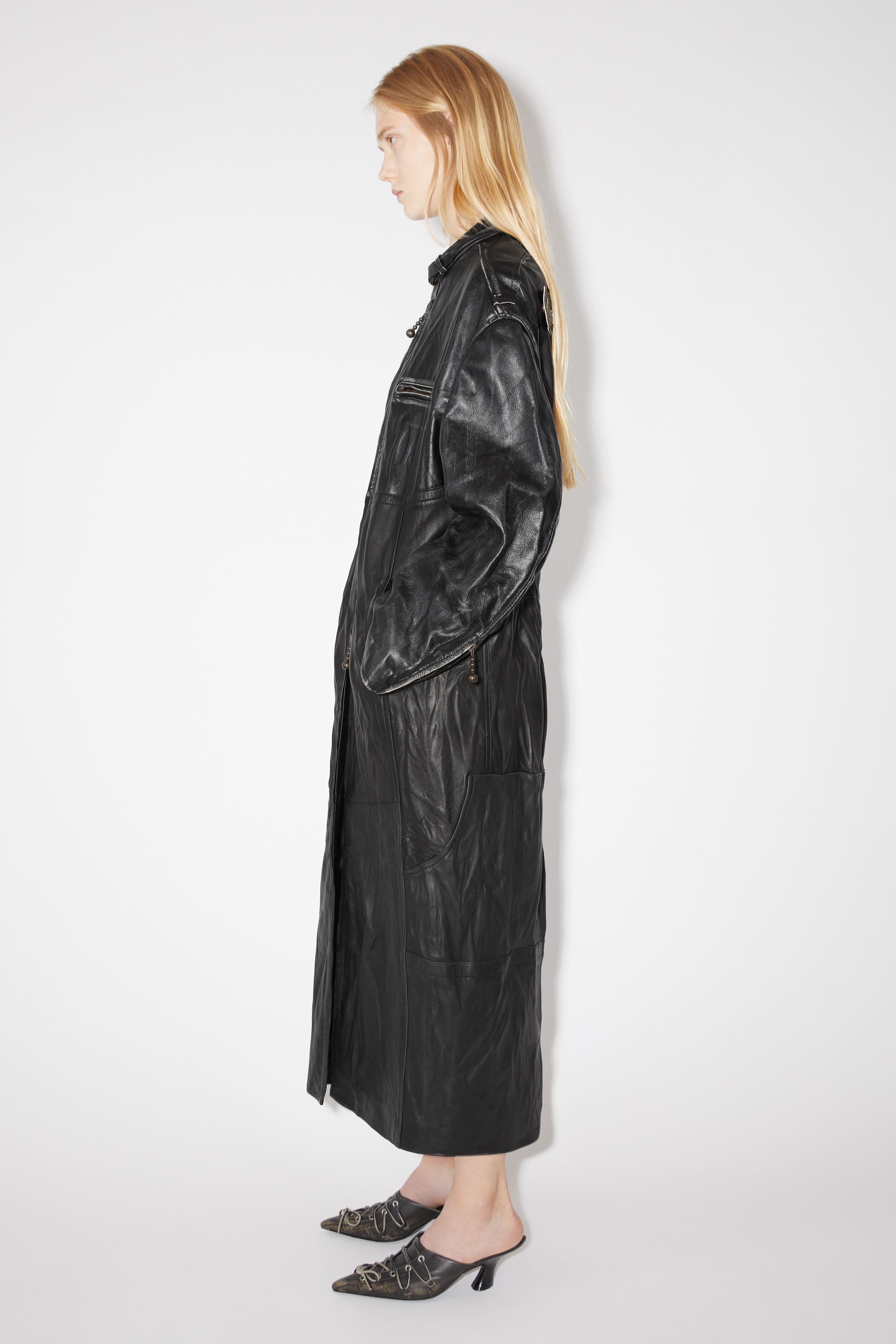 Long leather coat - Black - 4