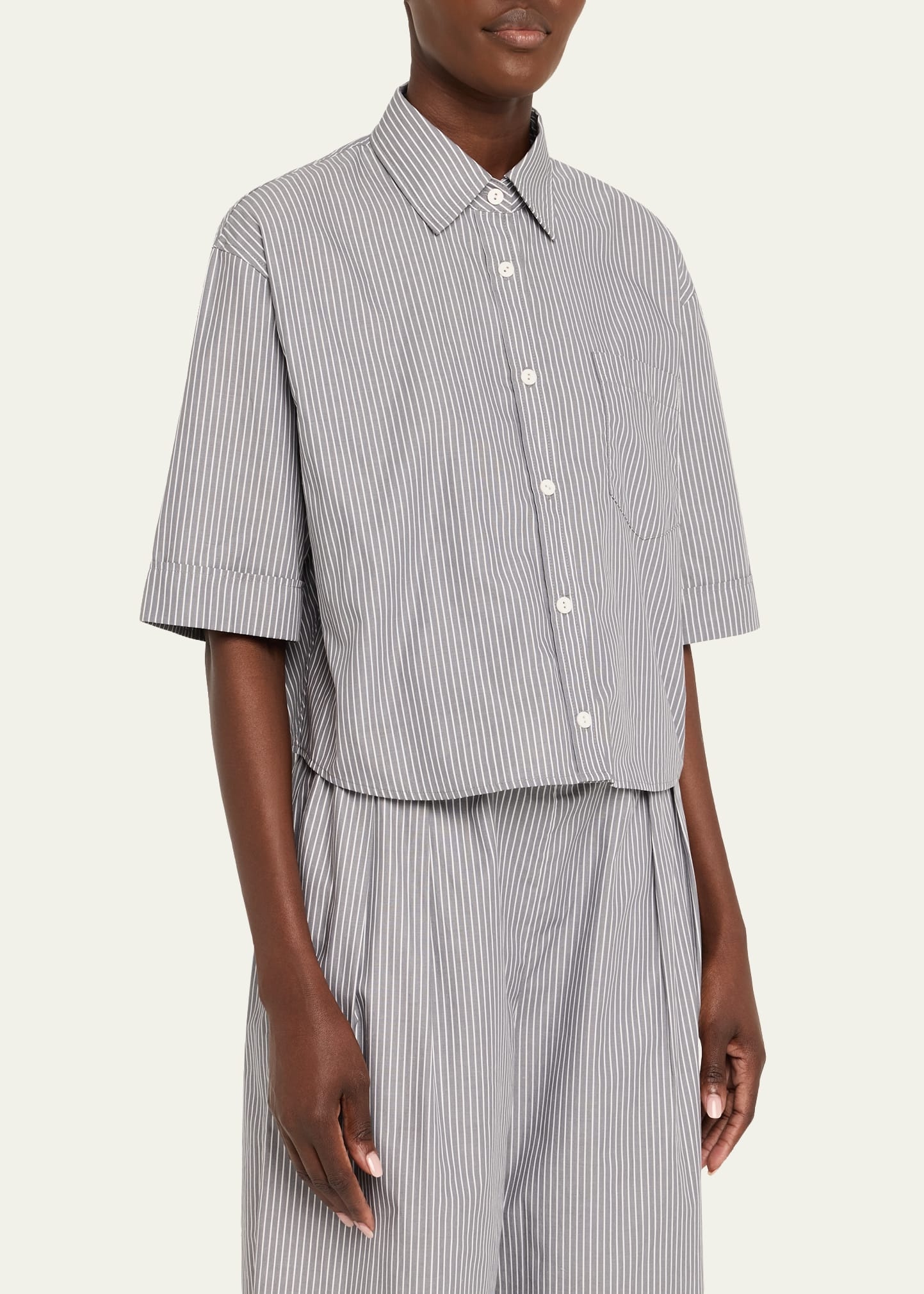 Railroad Stripe Cropped Oversized Shirt - 4