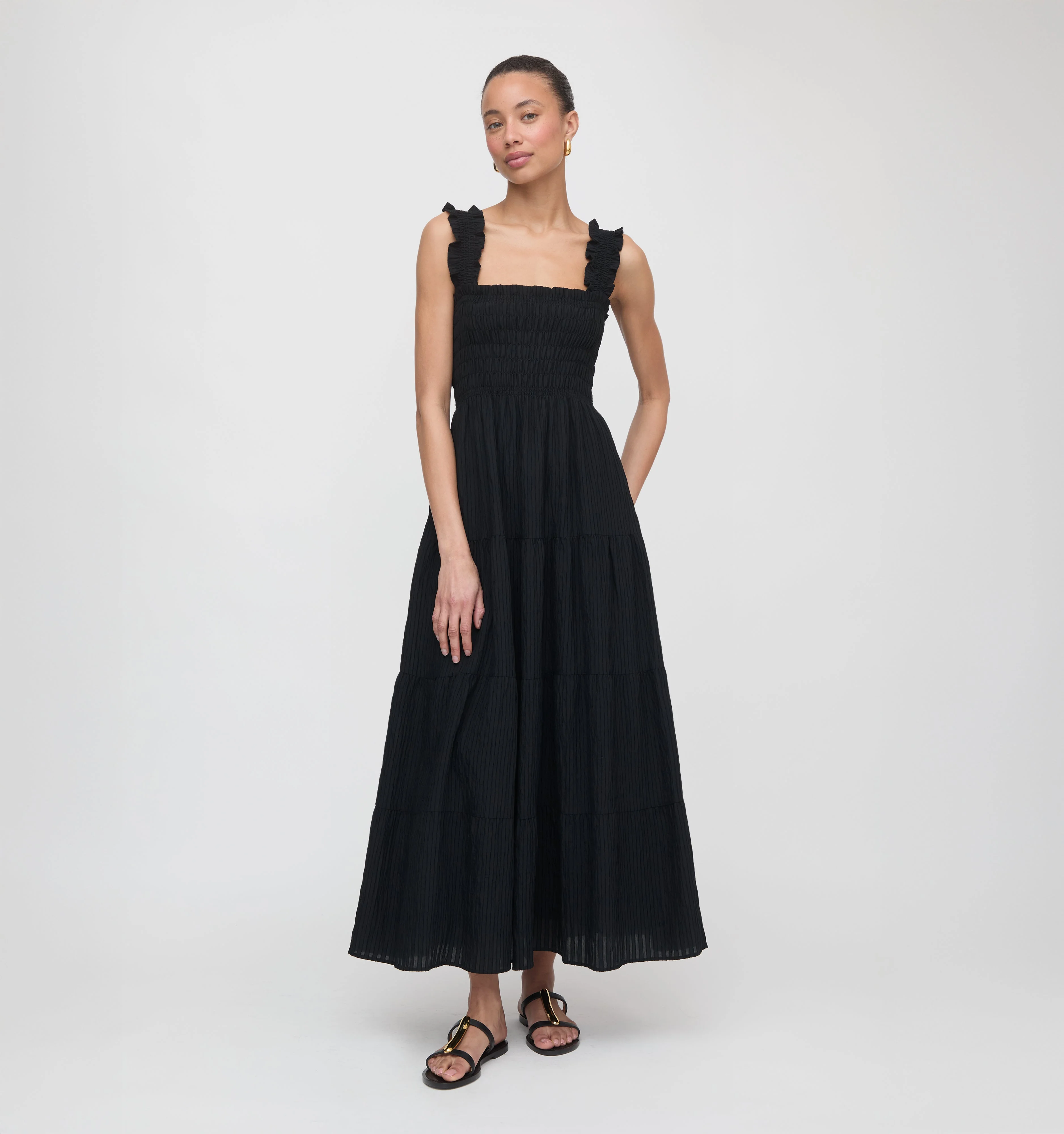 The Kimmy Maxi Nap Dress - Black Tonal Seersucker - 1