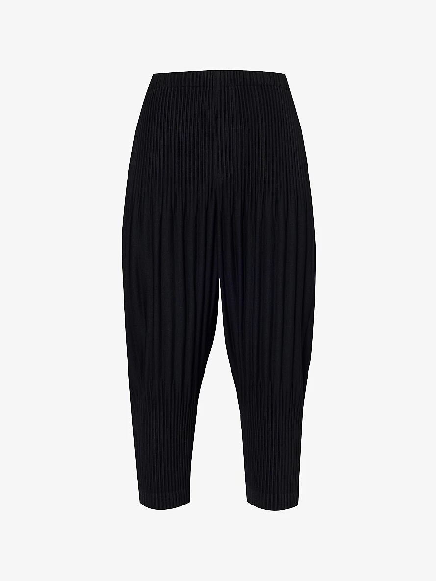 Basic pleated relaxed-fit wide knitted trousers - 1