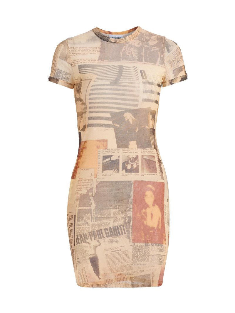 Women's Journal-Print Jersey Minidress - Ecru Lightgrey Red 1
