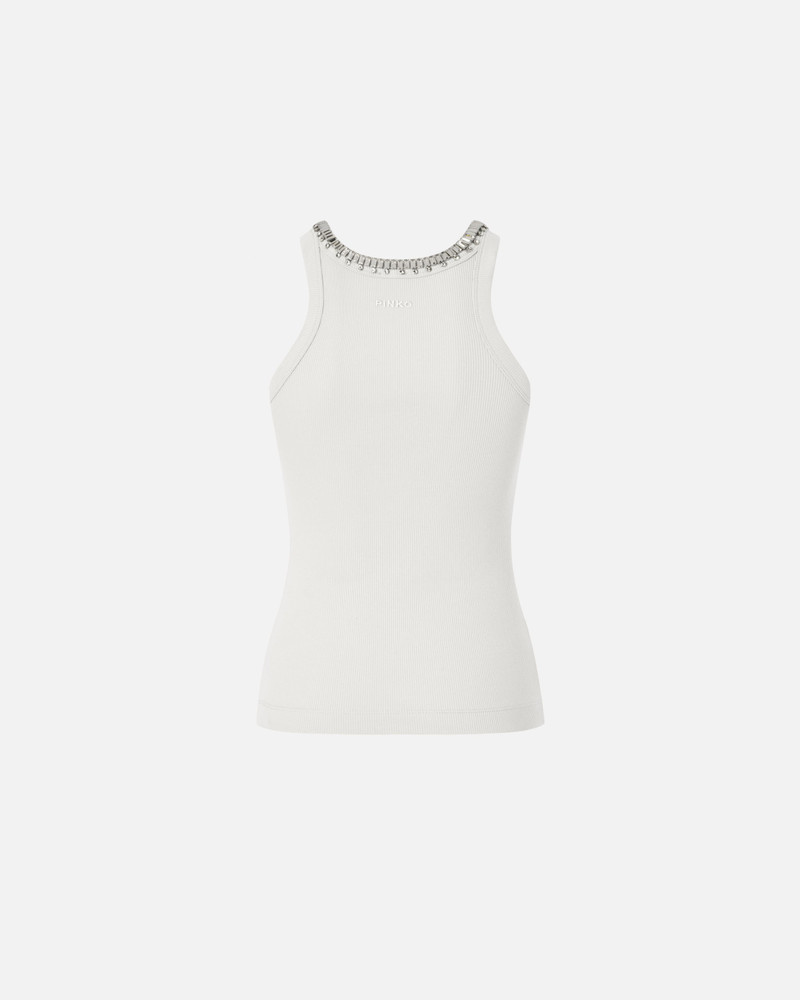 PINKO RIBBED TOP WITH BEJEWELLED EMBELLISHMENT outlook