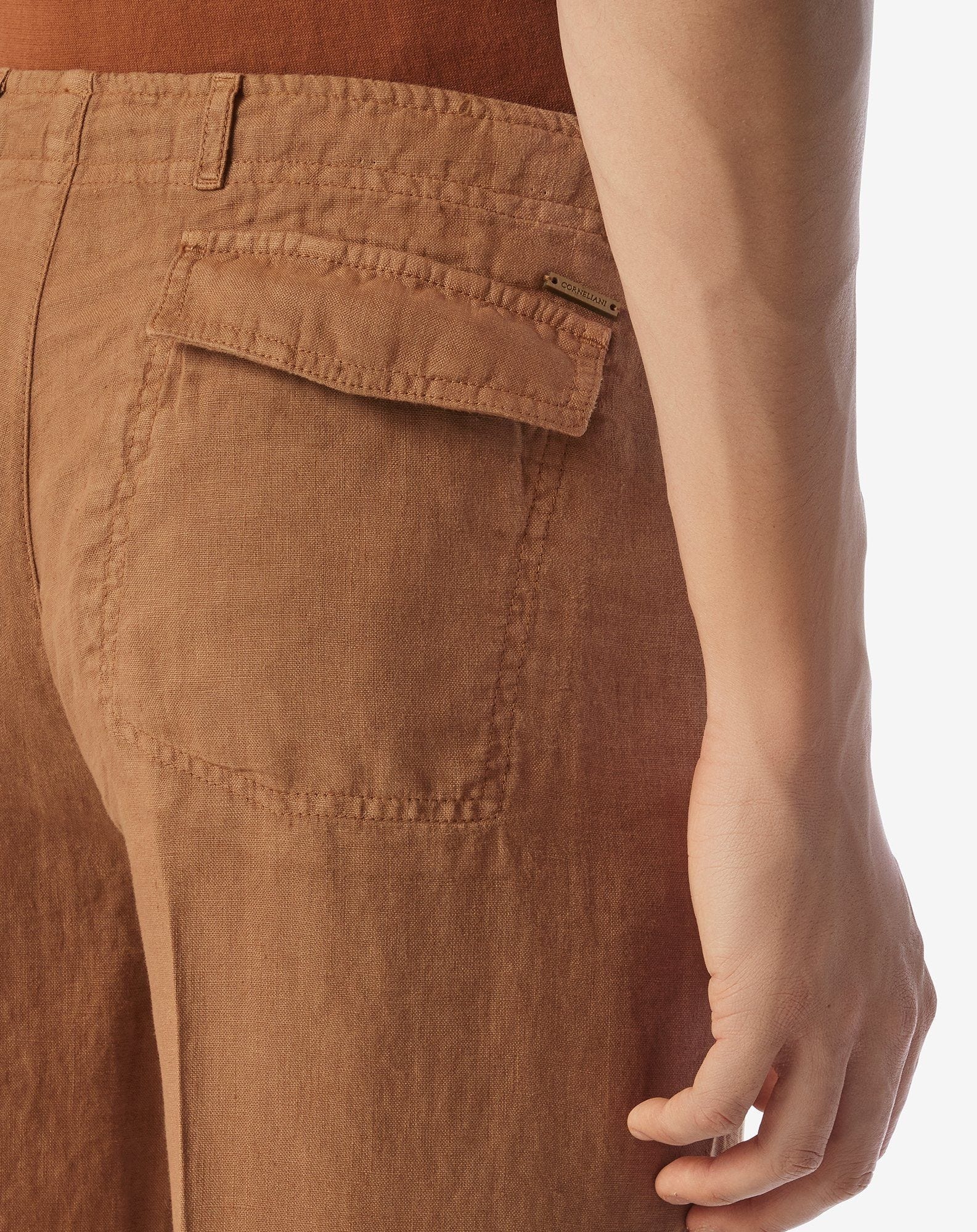 Rusty brown pure linen trousers - 5