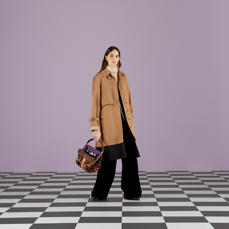 GUCCI Gabardine coat with leather detail outlook