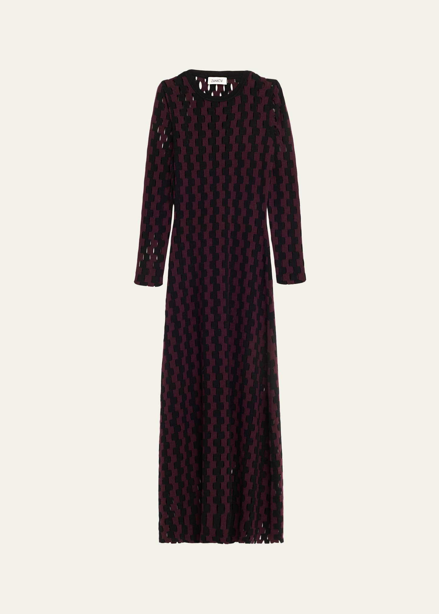 Natalie Two-Tone Open-Knit Long Sleeve Maxi Dress - 1