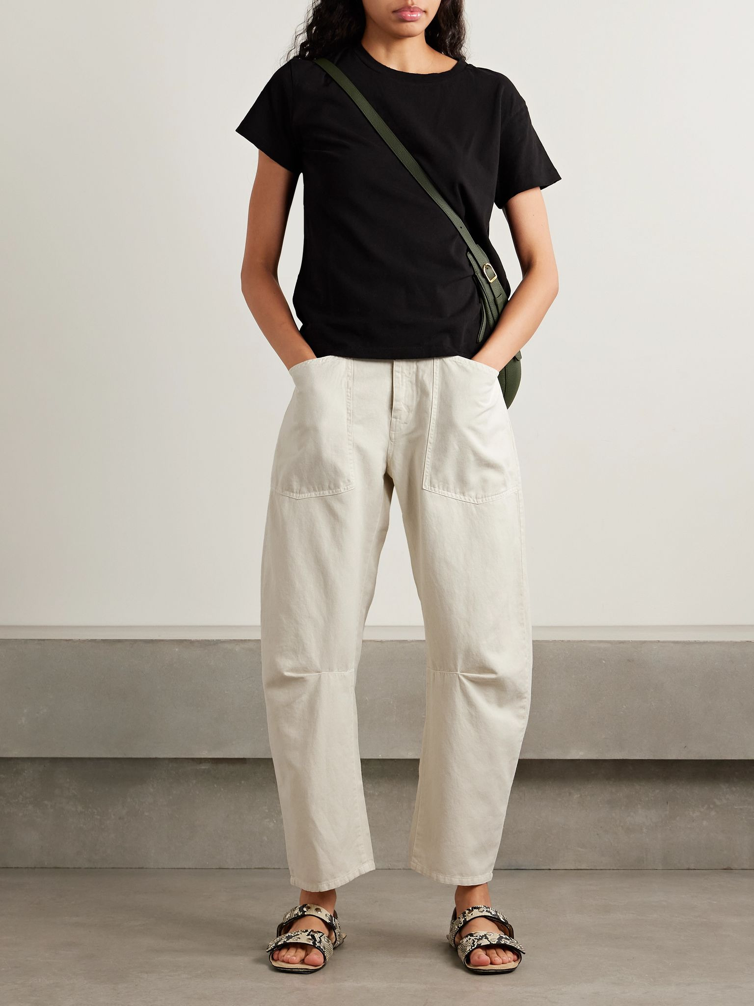 Shon cotton and linen-blend twill tapered pants Ecru - 2