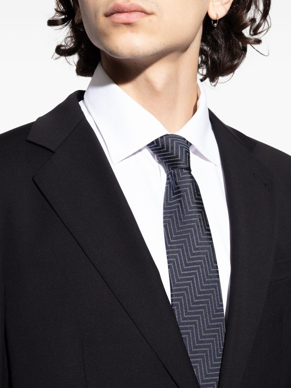 geometric-pattern silk tie - 4