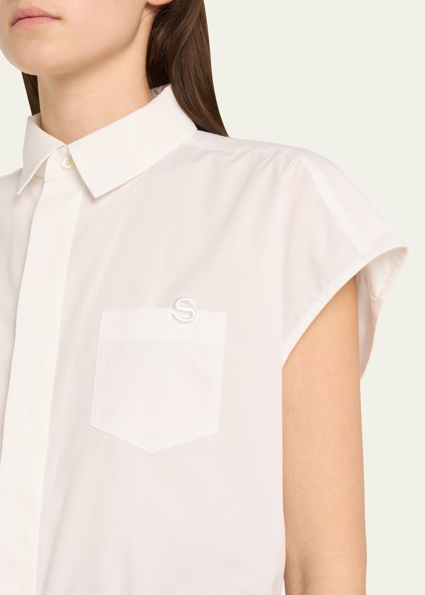 Poplin Drawsting Hem Cropped Shirt - 5