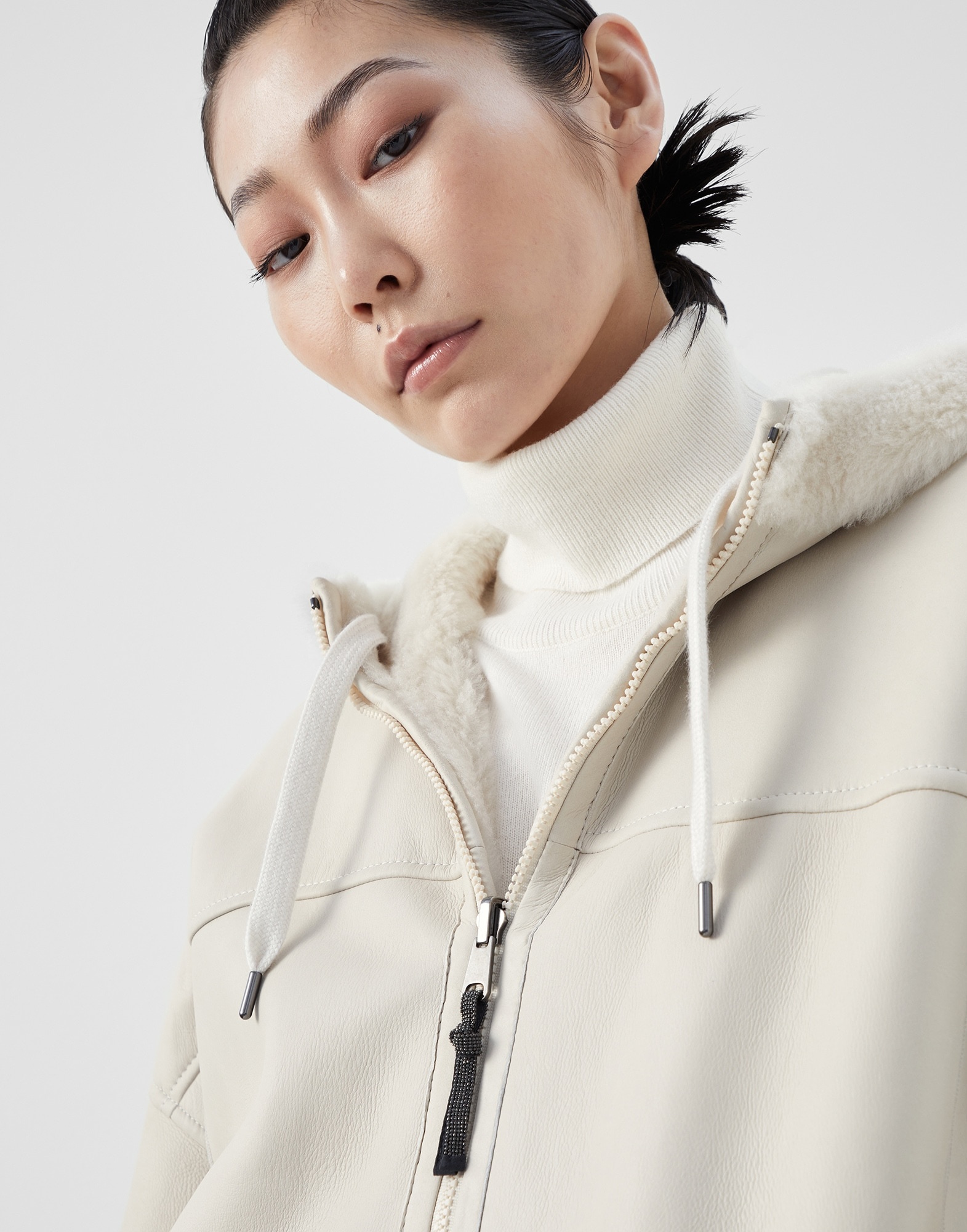 Reversible shearling parka with monili - 3