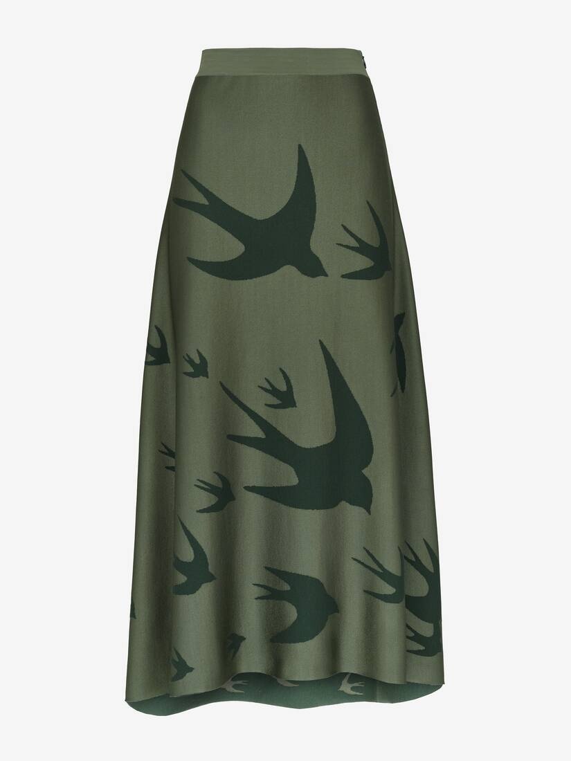 Women's Swallow Jacquard Midi Skirt in Khaki - 2