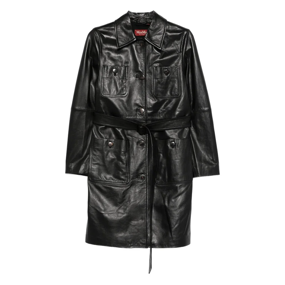 Max Mara Studio Black Coats - Leather Coats Women - 1
