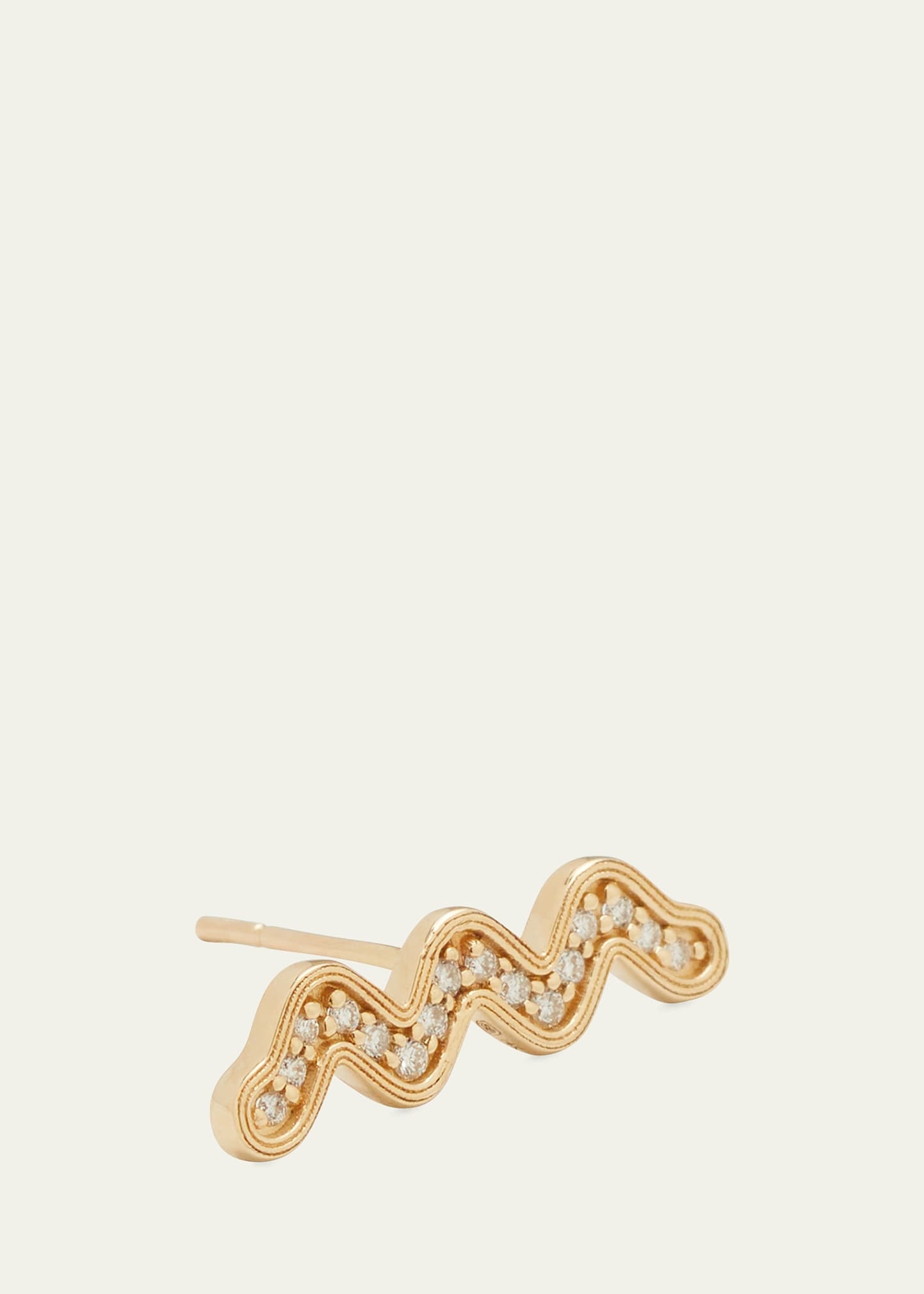 Wavy Bar Ear Climber with Diamonds, Single - 3
