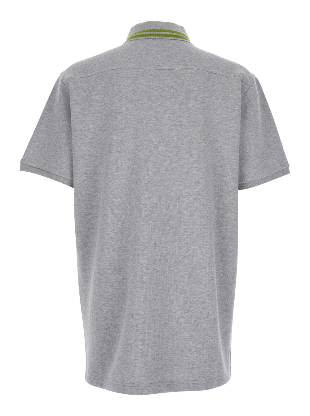 Gucci Men Grey Polo Shirt With Striped Collar And Tone-On-Tone Embroidered Logo On The Front In Cott - 2