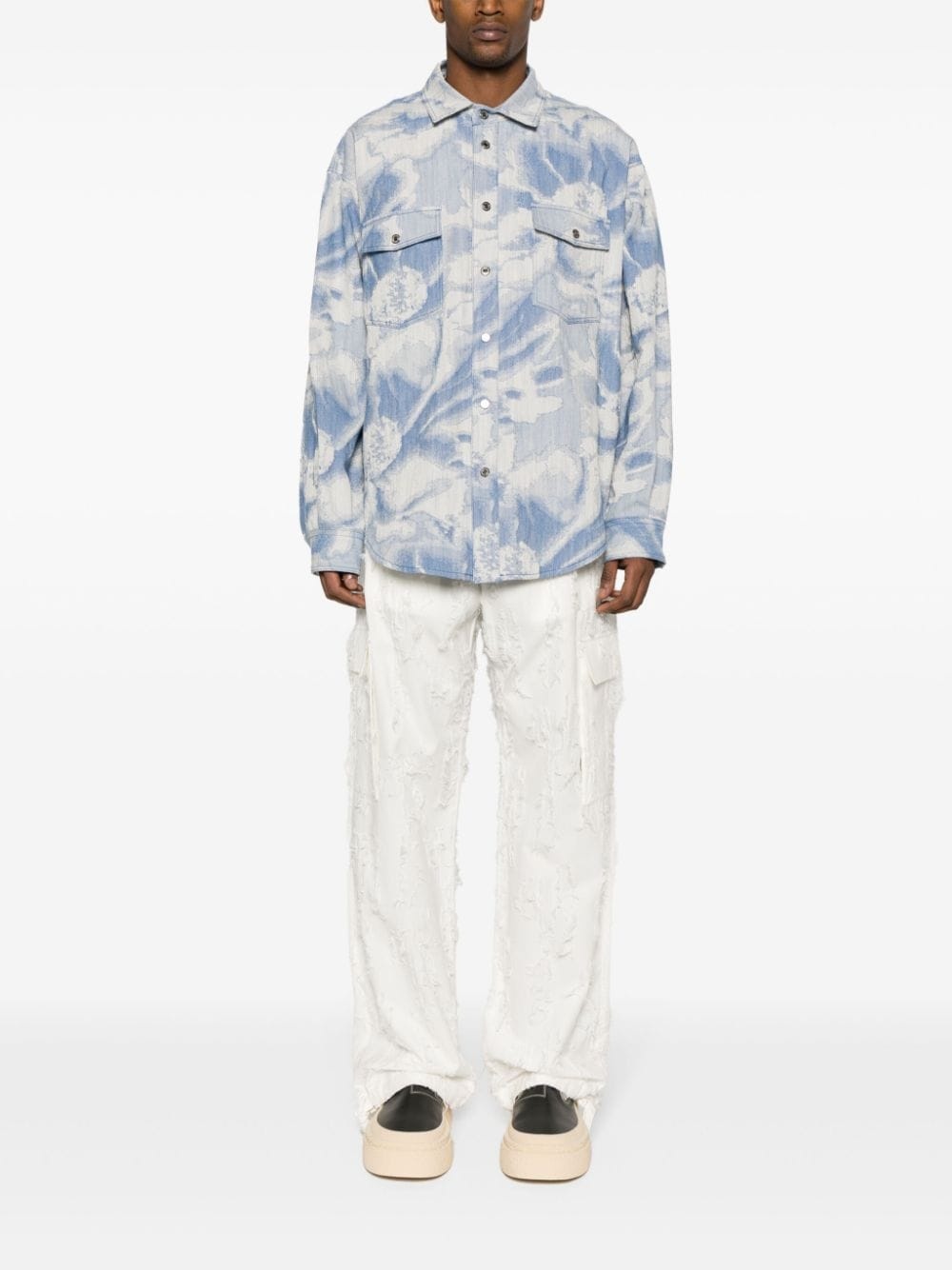 distressed-effect cotton trousers - 2