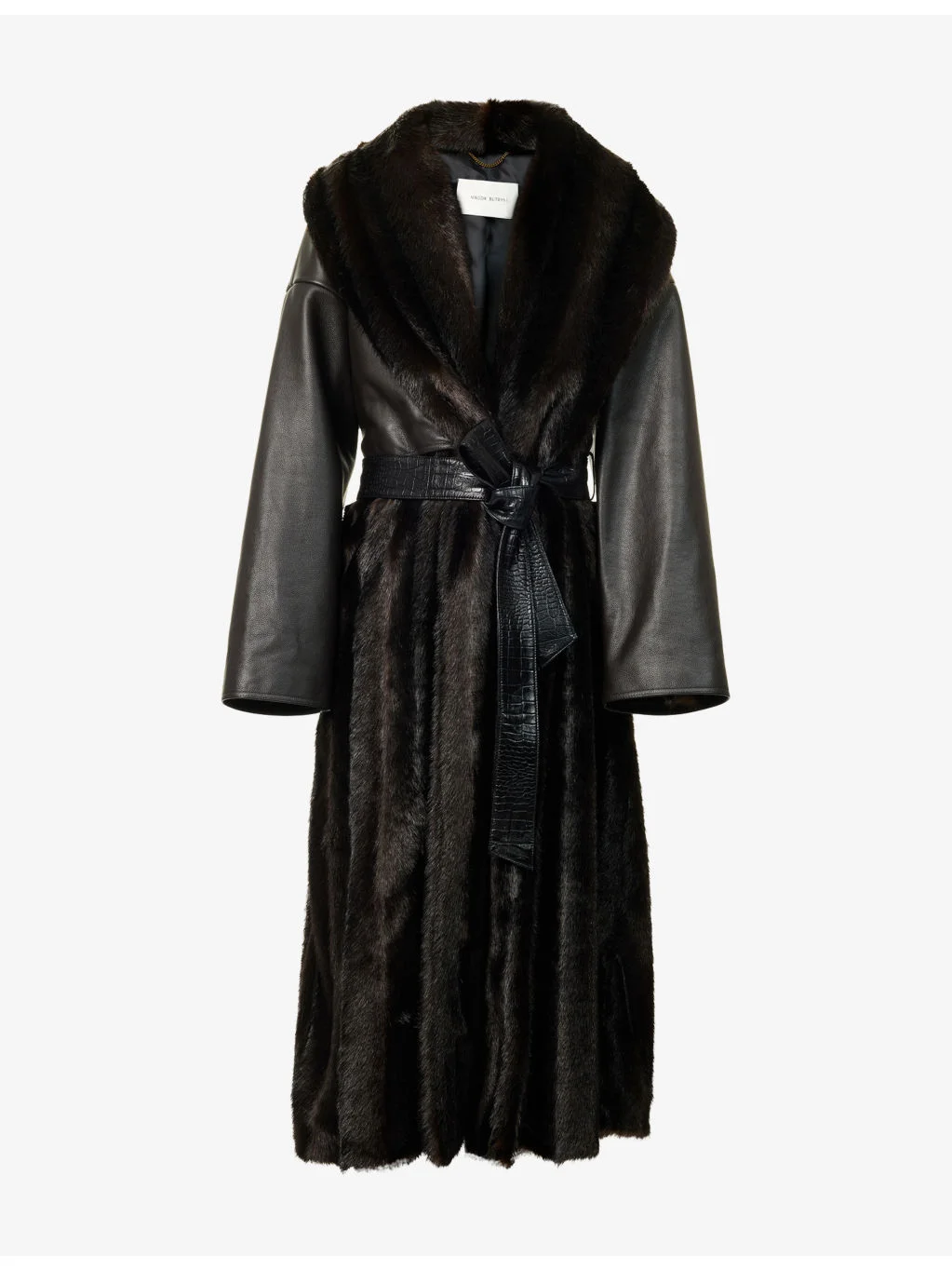 Longline Leather-Belted Faux-fur Coat - 1