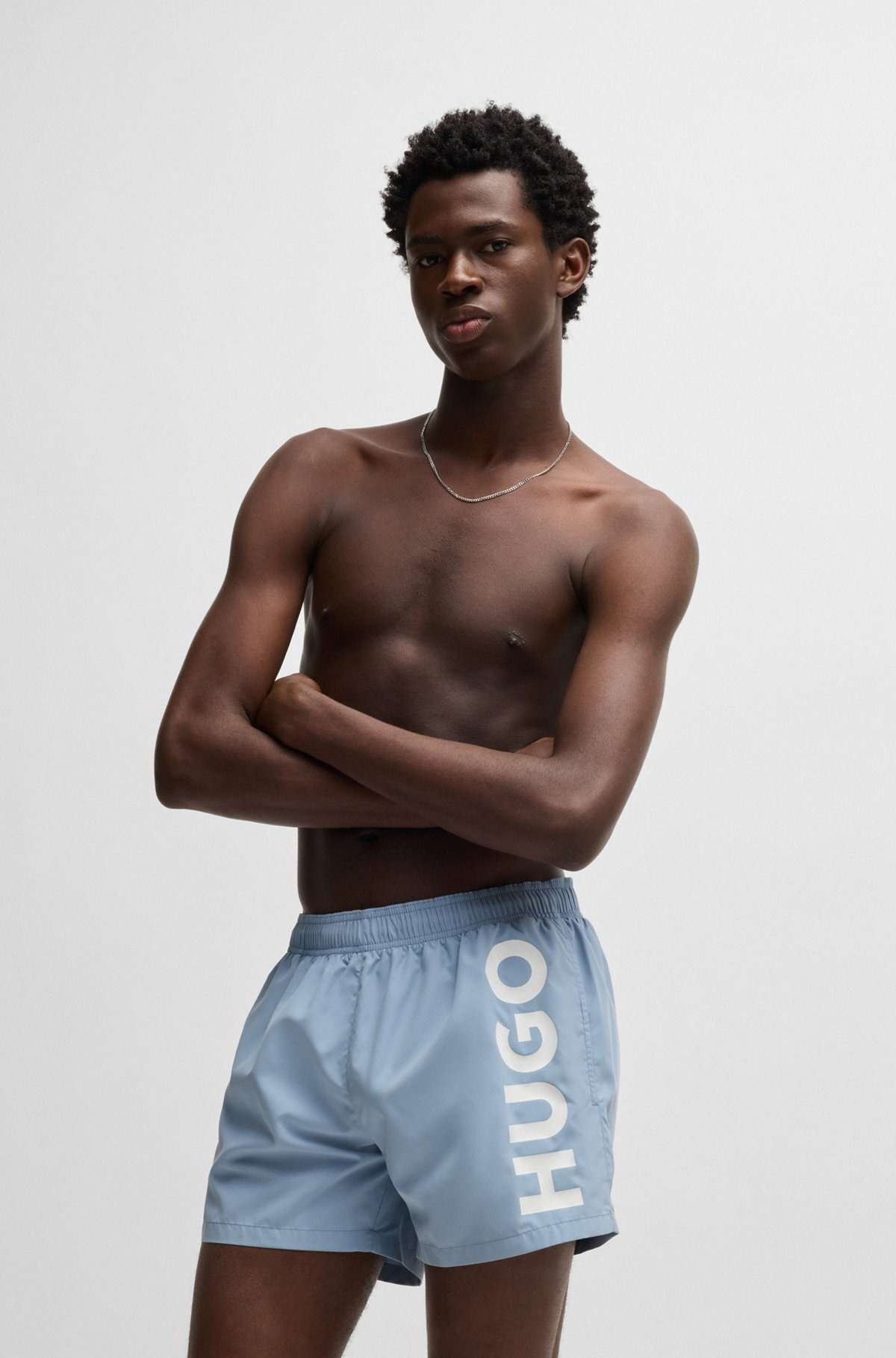 QUICK-DRY SWIM SHORTS WITH VERTICAL LOGO PRINT - 2