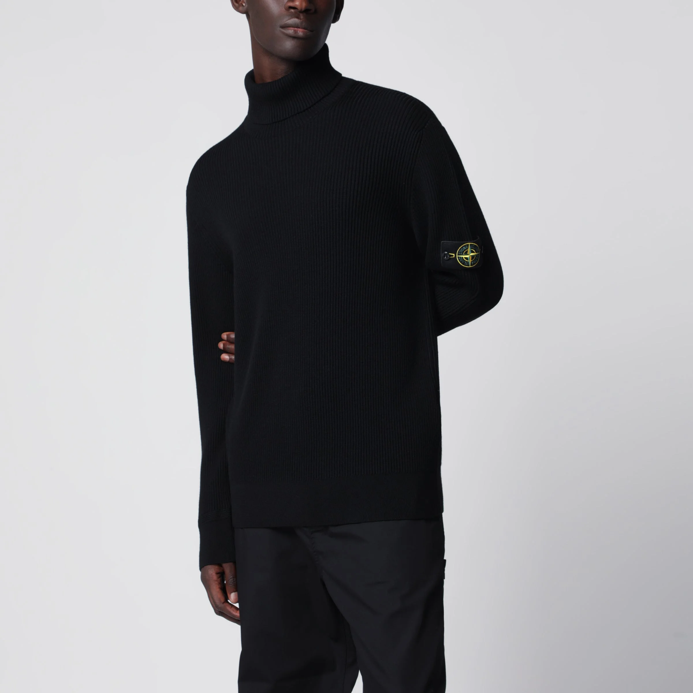 Black ribbed turtleneck sweater - 1