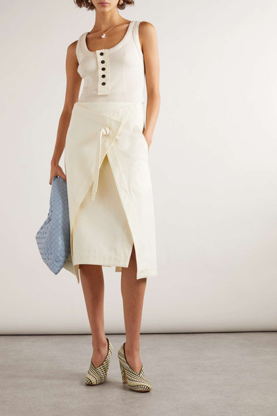 Bottega Veneta Wrap-effect cotton-twill midi skirt outlook