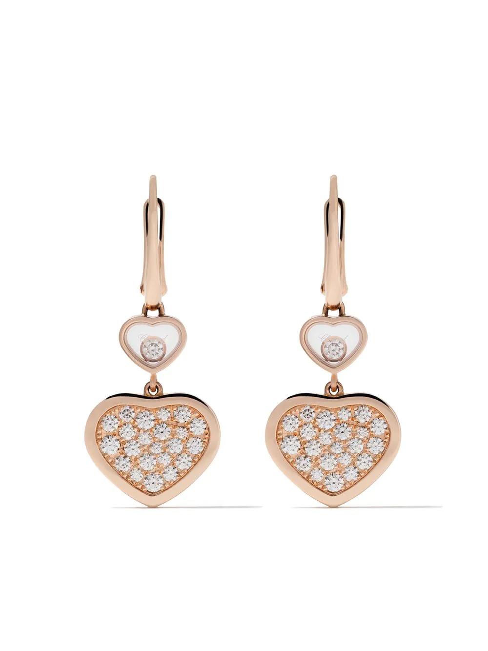 18kt rose gold Happy Hearts diamond drop earrings - 1