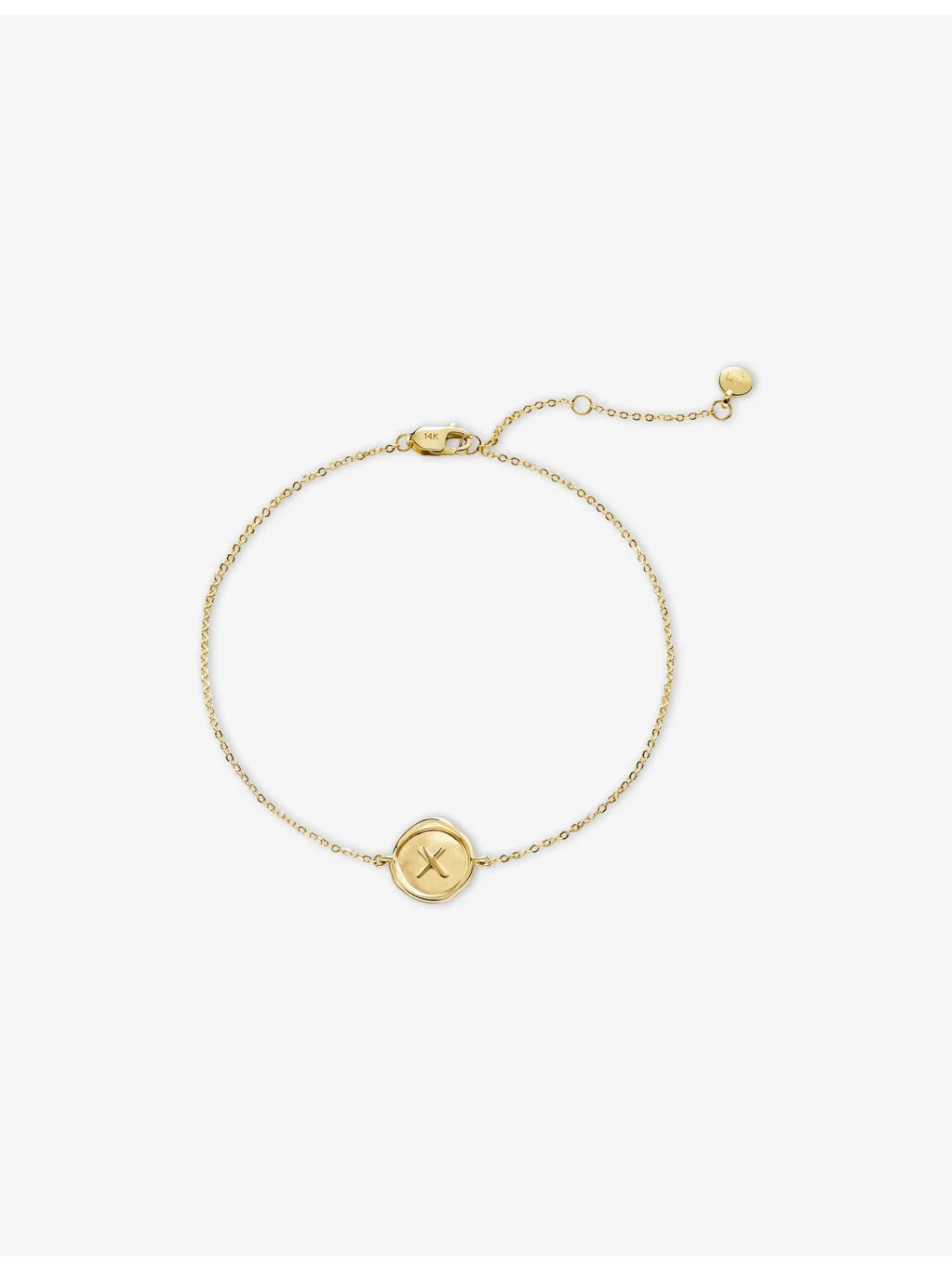 Mini Initial X Stamp 14ct Solid Gold Chain Bracelet - 1