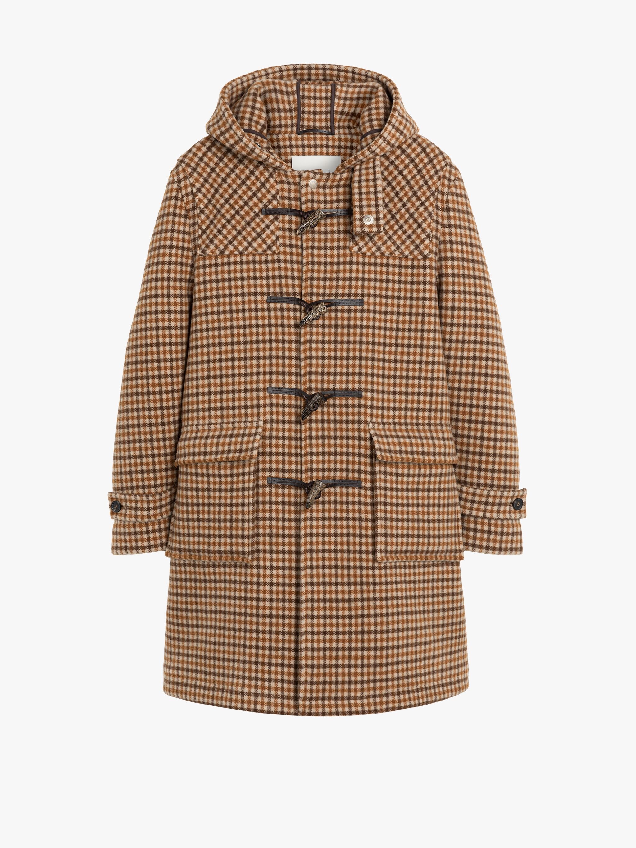 WEIR BROWN CHECK WOOL DUFFLE COAT - 1