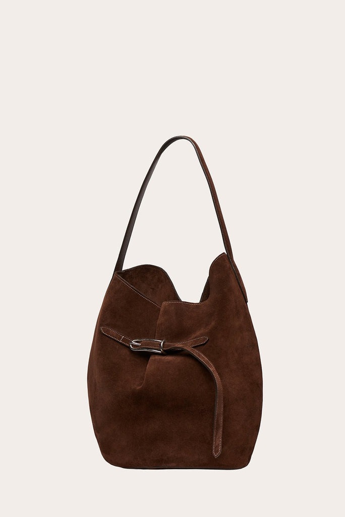 BELTED BUCKET BAG LARGE DARK BROWN SUEDE - 4