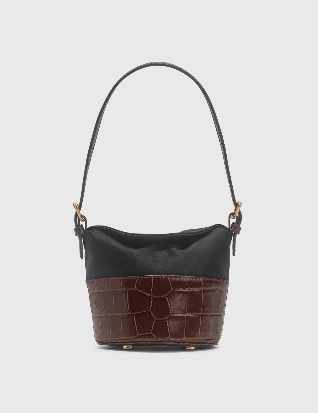 Mini Jamie Nutella Croco Embossed Leather And Black Silk Top Handle Bag - 3