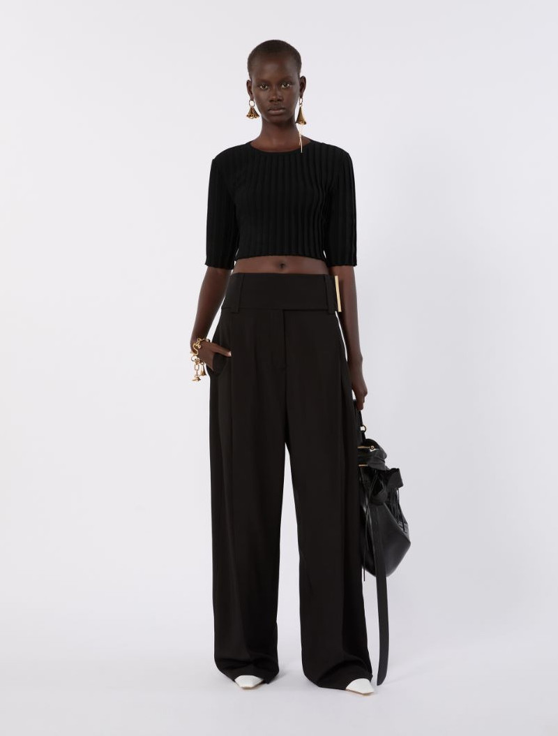 Sportmax Wide-fit viscose satin trousers - black outlook