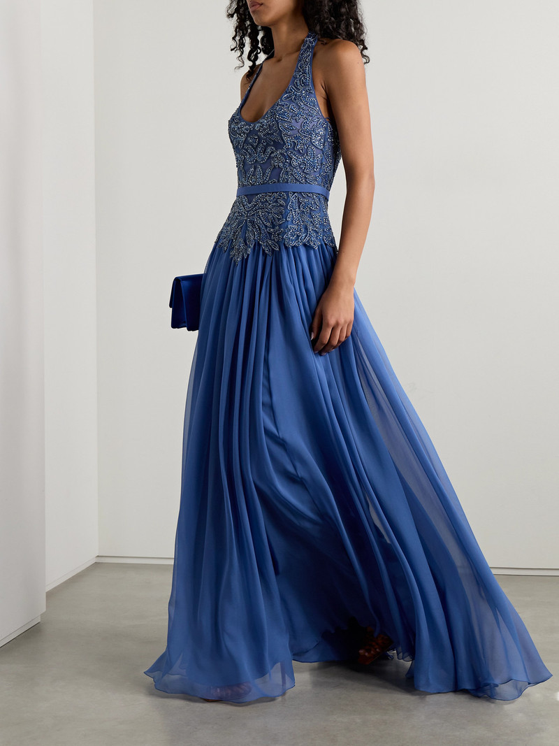 ZUHAIR MURAD Silk Crepe De Chine And Embellished Tulle Halterneck Gown outlook