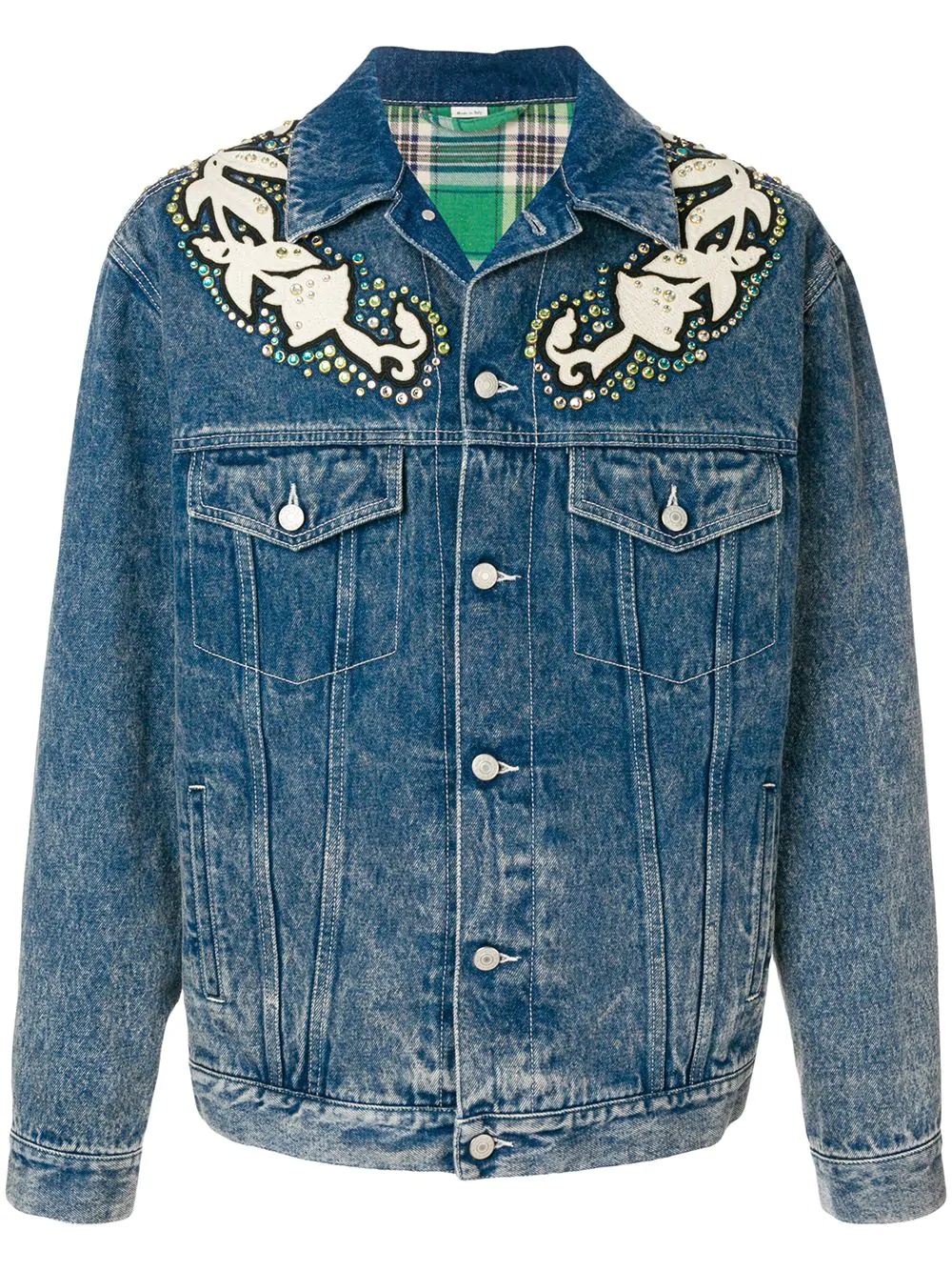 Gucci Logo print denim jacket with floral appliqués - 1