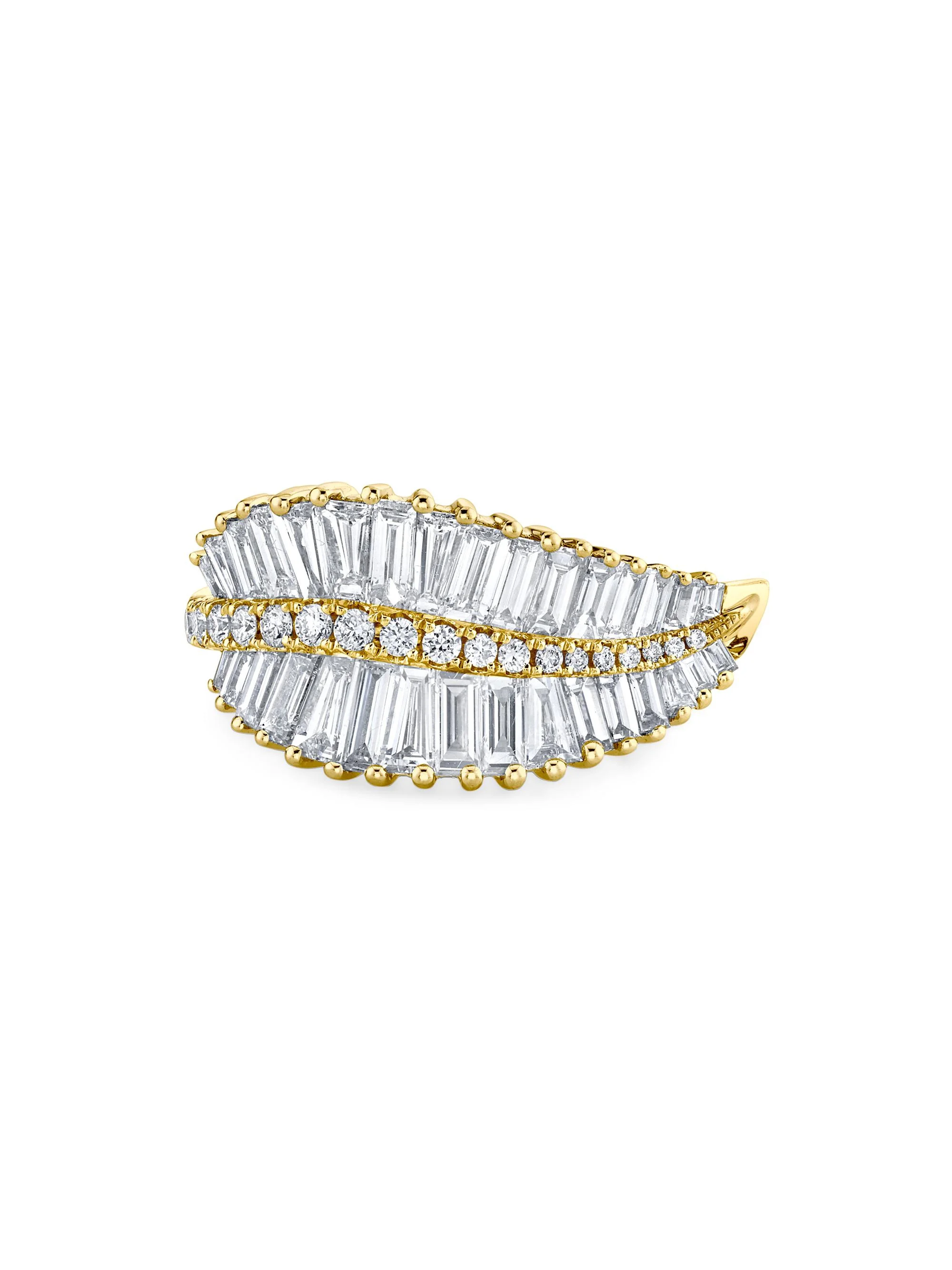 Women's Sideways Palm Leaf 18K Gold & Diamond Ring - Yellow Gold - 1